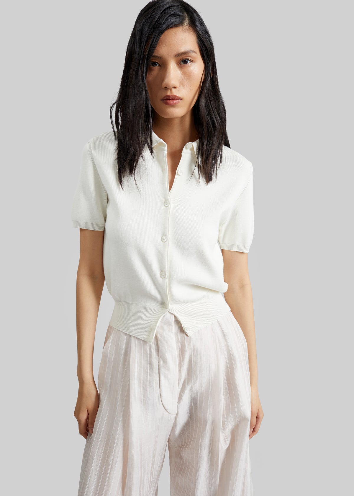 Amelot Knit Short Sleeve Cardigan - White - 1