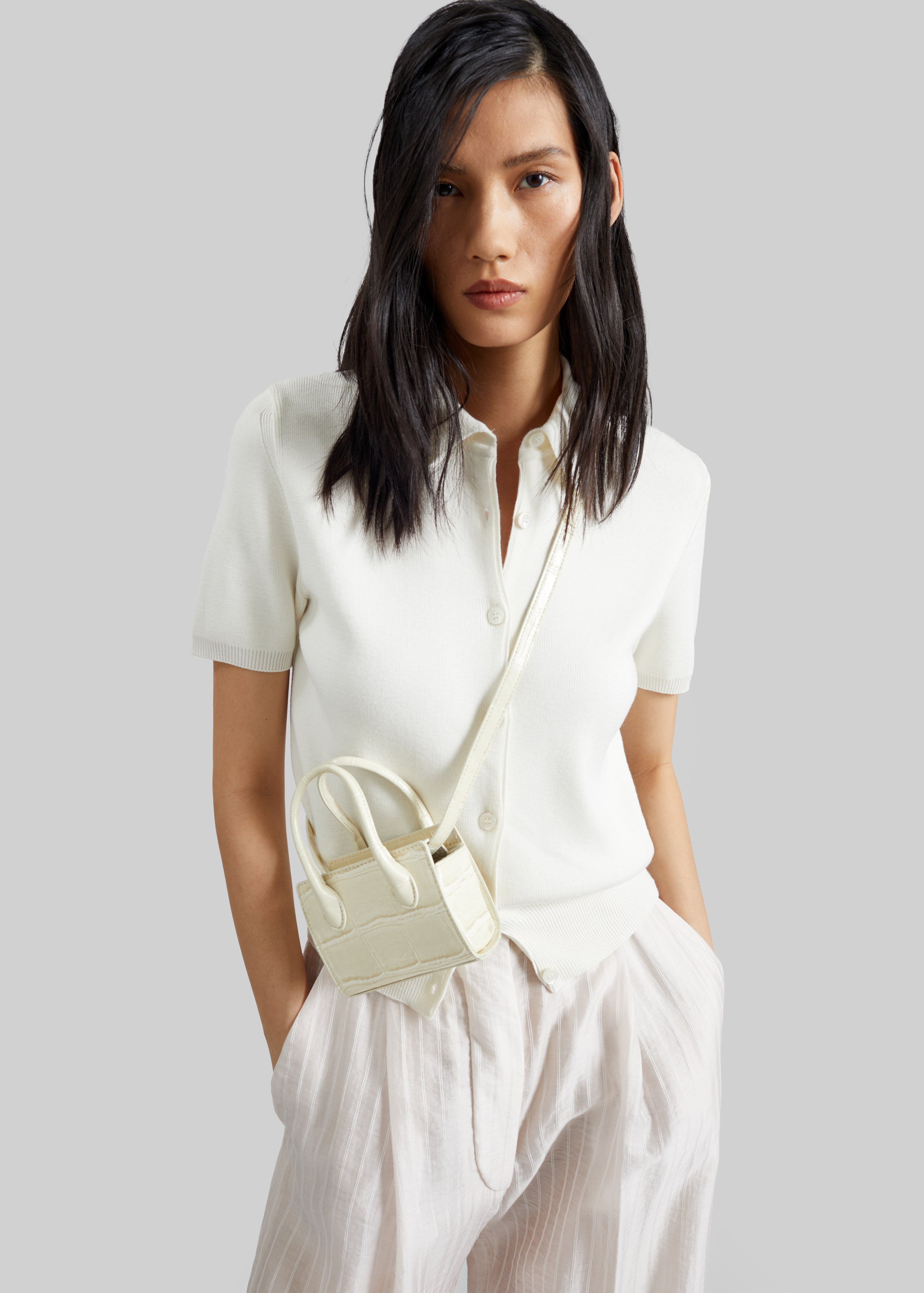 Amelot Knit Short Sleeve Cardigan - White - 4