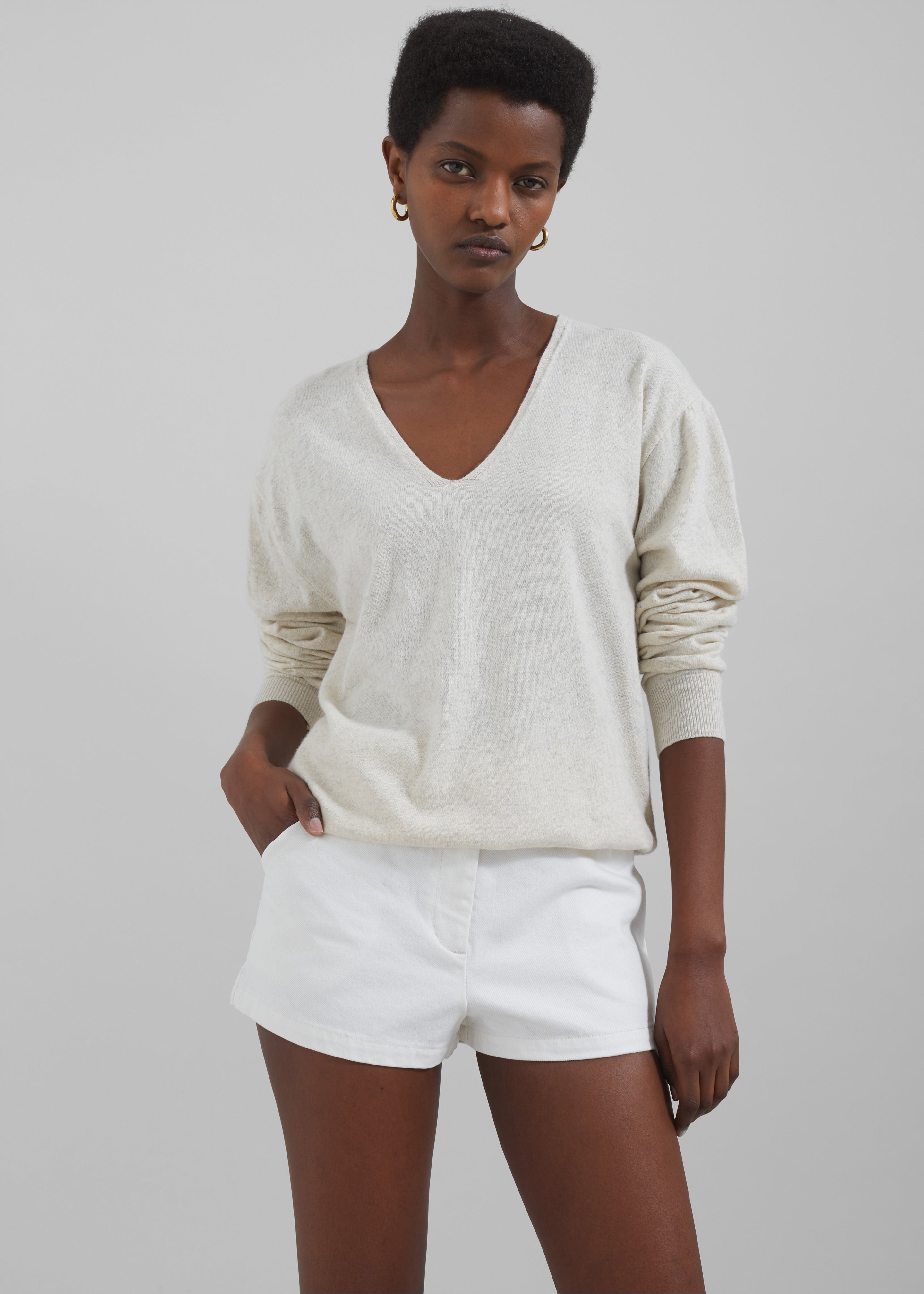 Ames V Neck Sweater - Oat Melange - 5