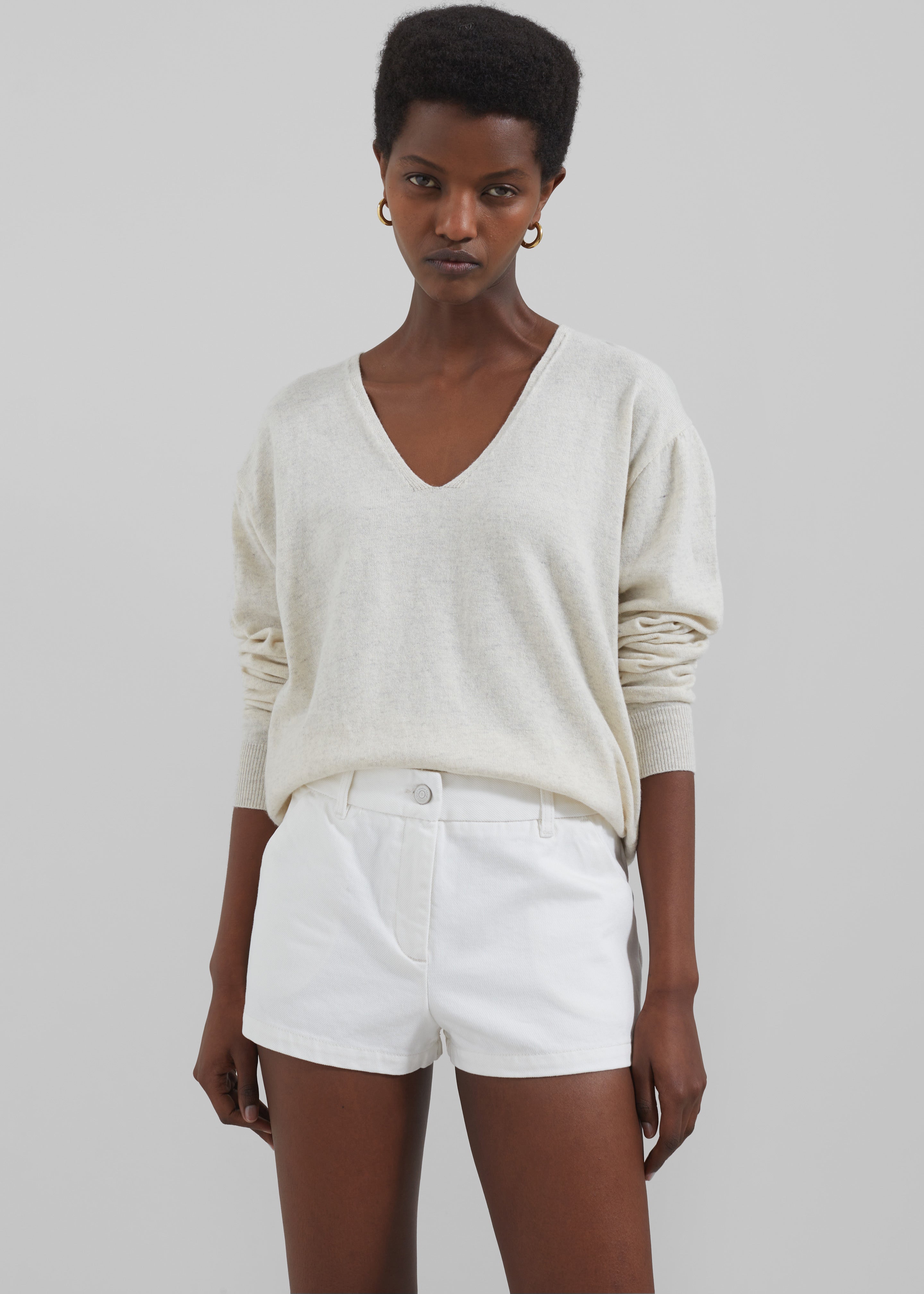 Ames V Neck Sweater - Oat Melange - 9