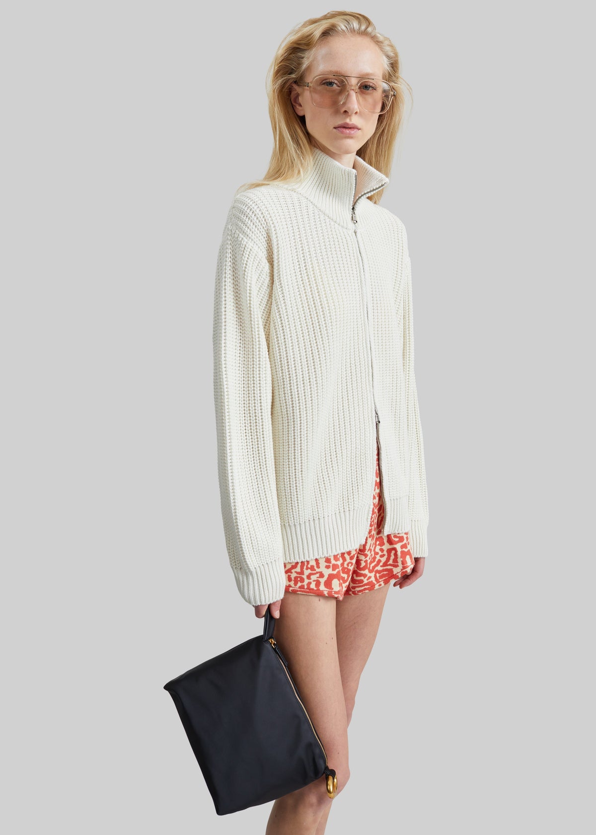Amish Supplies Zip-Up Ribbed Knit Cardigan - White