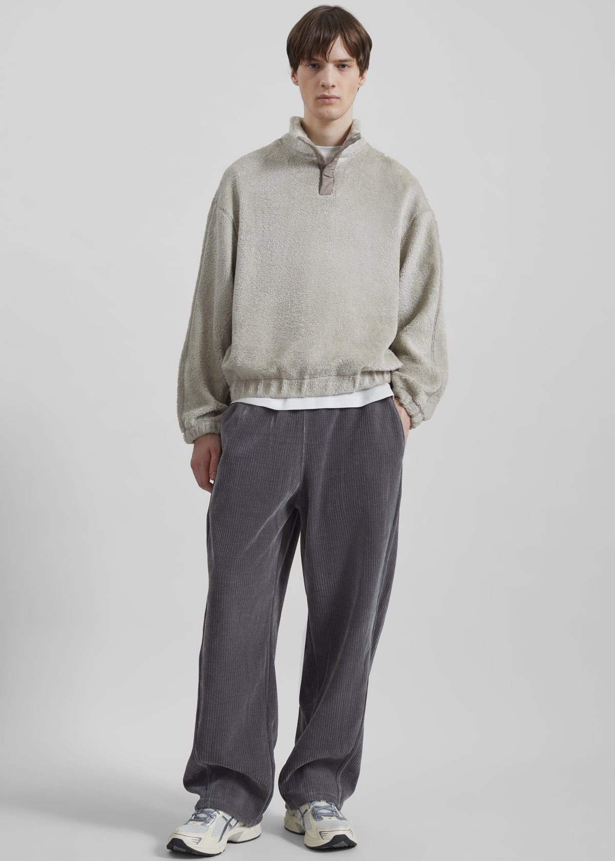 Amomento Fluffy Oversized Half Neck Pullover - Grey - 9