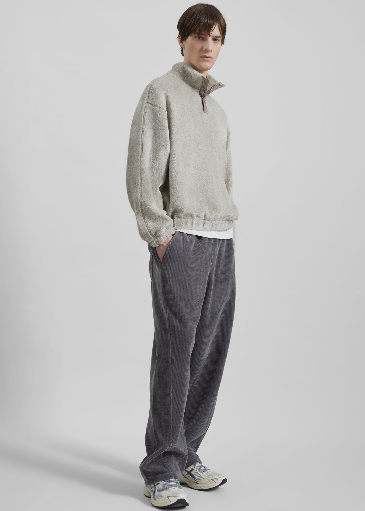 Amomento Fluffy Oversized Half Neck Pullover - Grey - 6