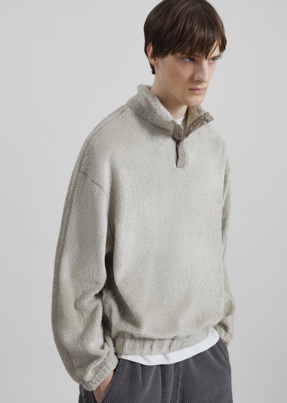 Amomento Fluffy Oversized Half Neck Pullover - Grey - 7