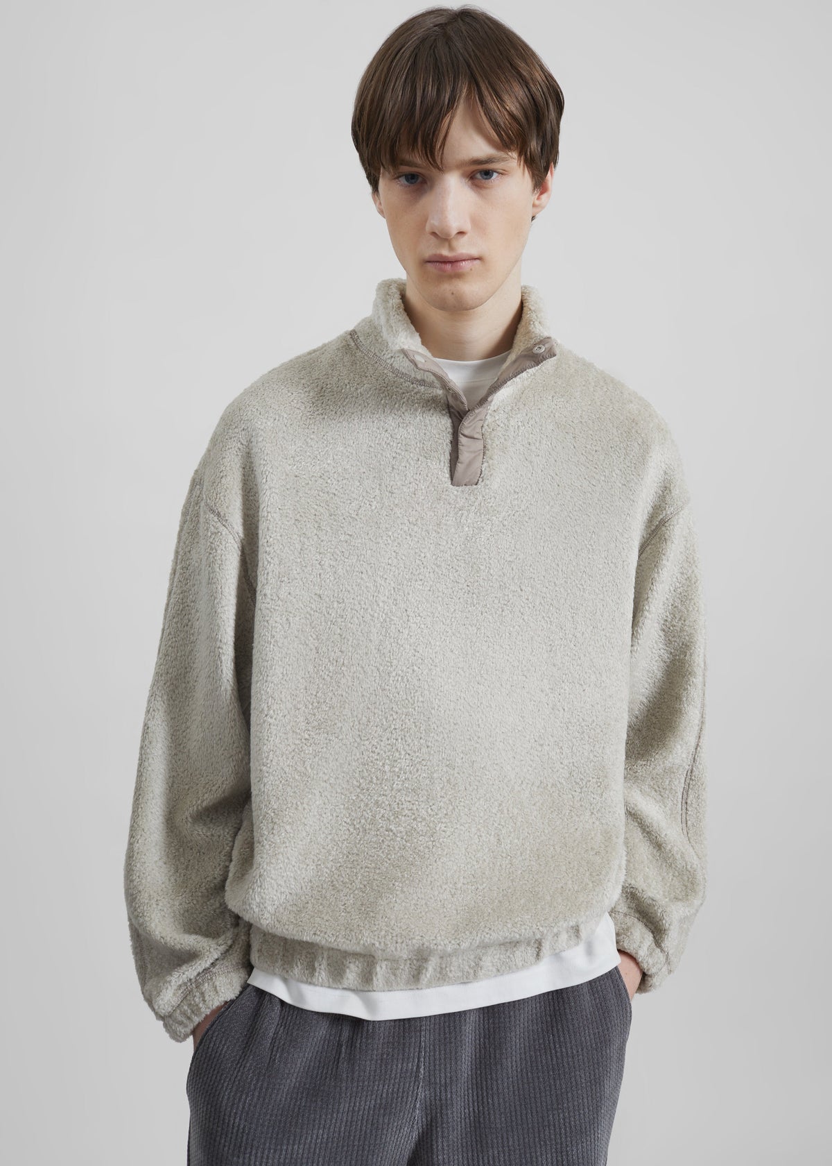 Amomento Fluffy Oversized Half Neck Pullover - Grey - 4 - [gender-male]