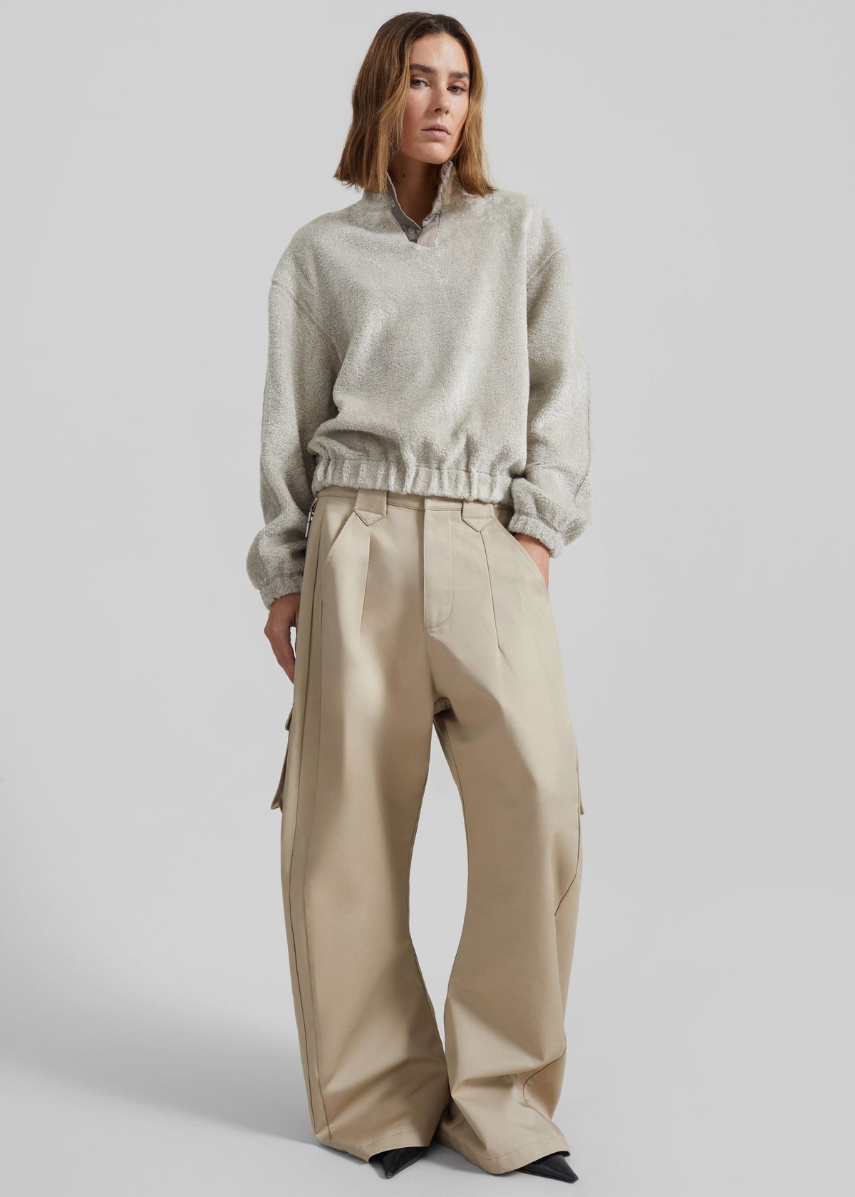 Amomento Fluffy Oversized Half Neck Pullover - Grey - 3