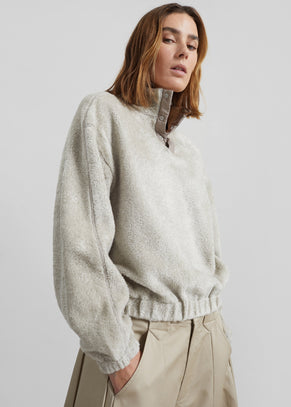 Amomento Fluffy Oversized Half Neck Pullover - Grey
