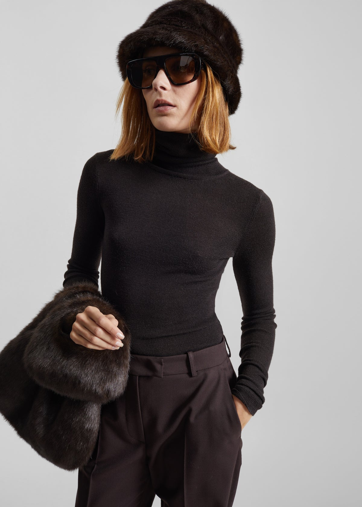 Amomento Fur Bucket Hat - Dark Brown - 3