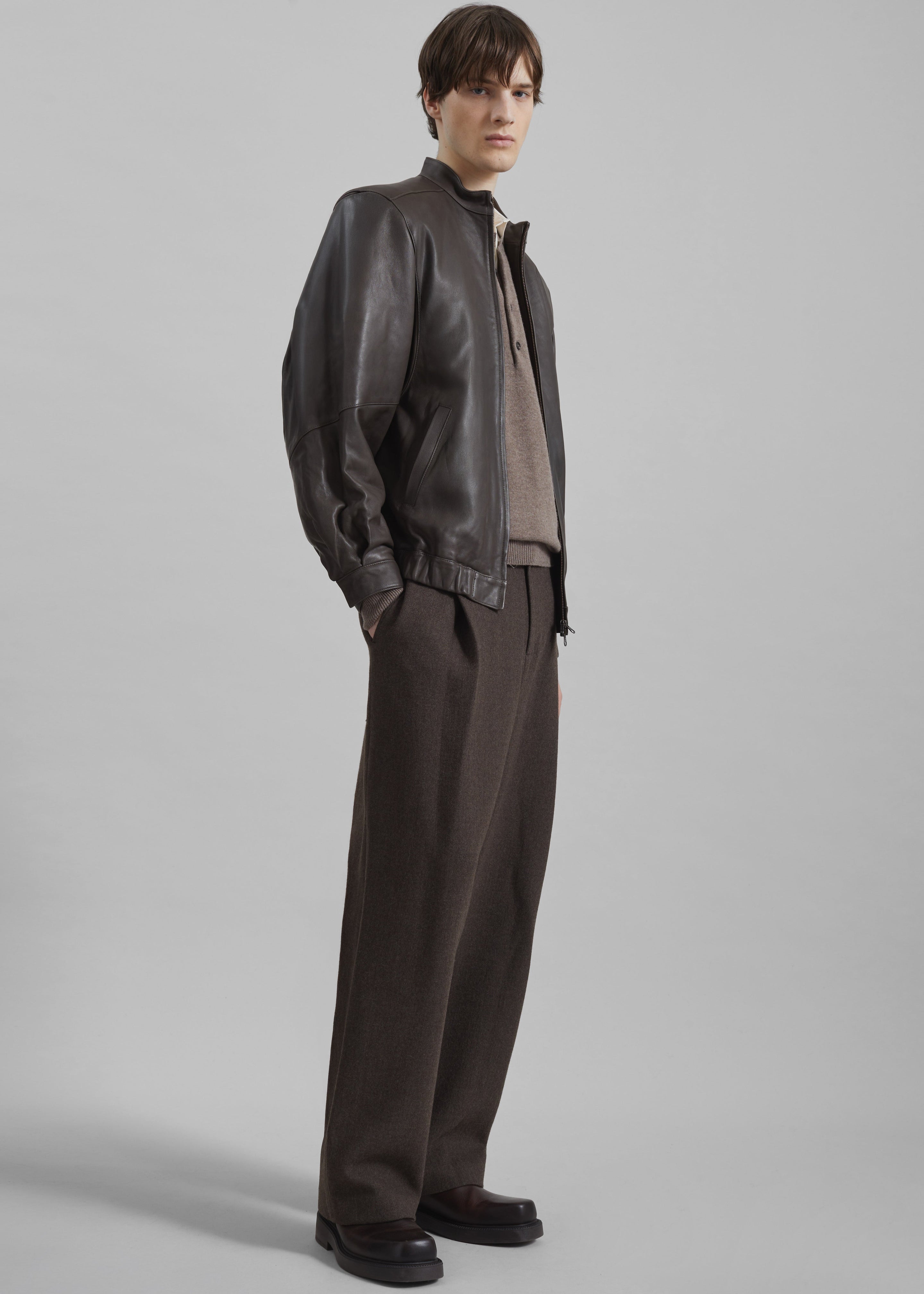 Amomento Lambskin Leather Blouson - Brown - 7 - [gender-male]