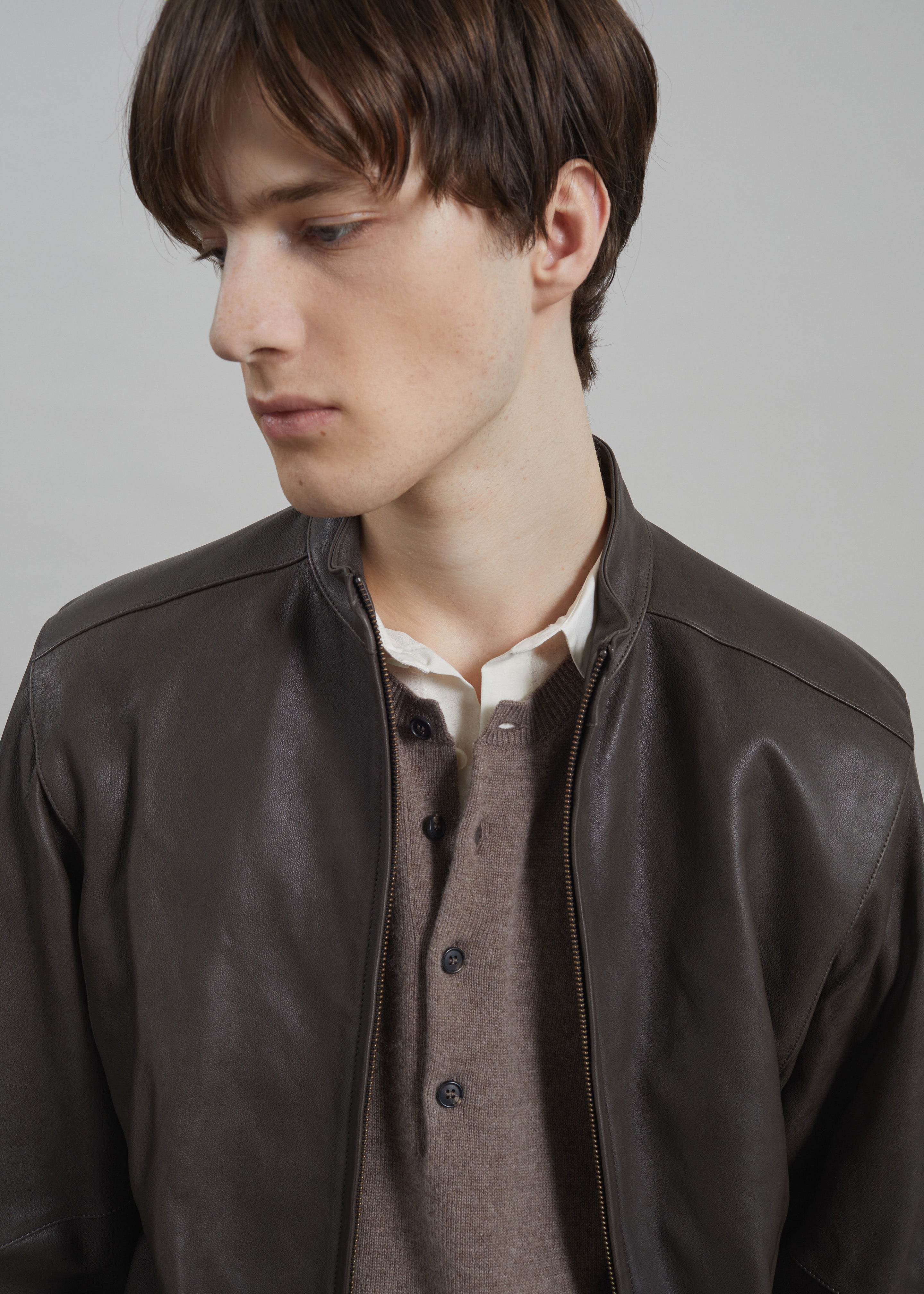 Amomento Lambskin Leather Blouson - Brown - 8