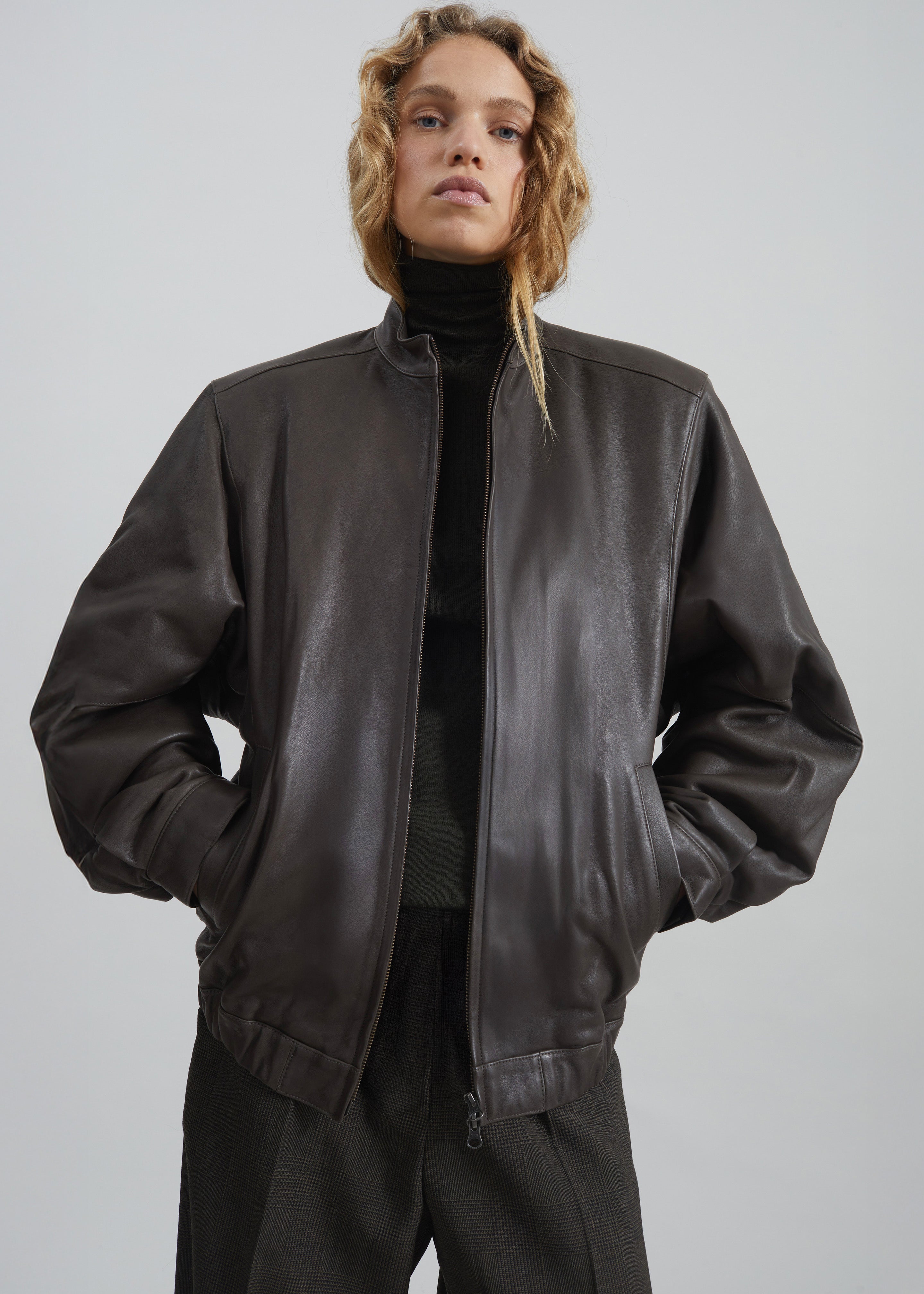Amomento Lambskin Leather Blouson - Brown - 1