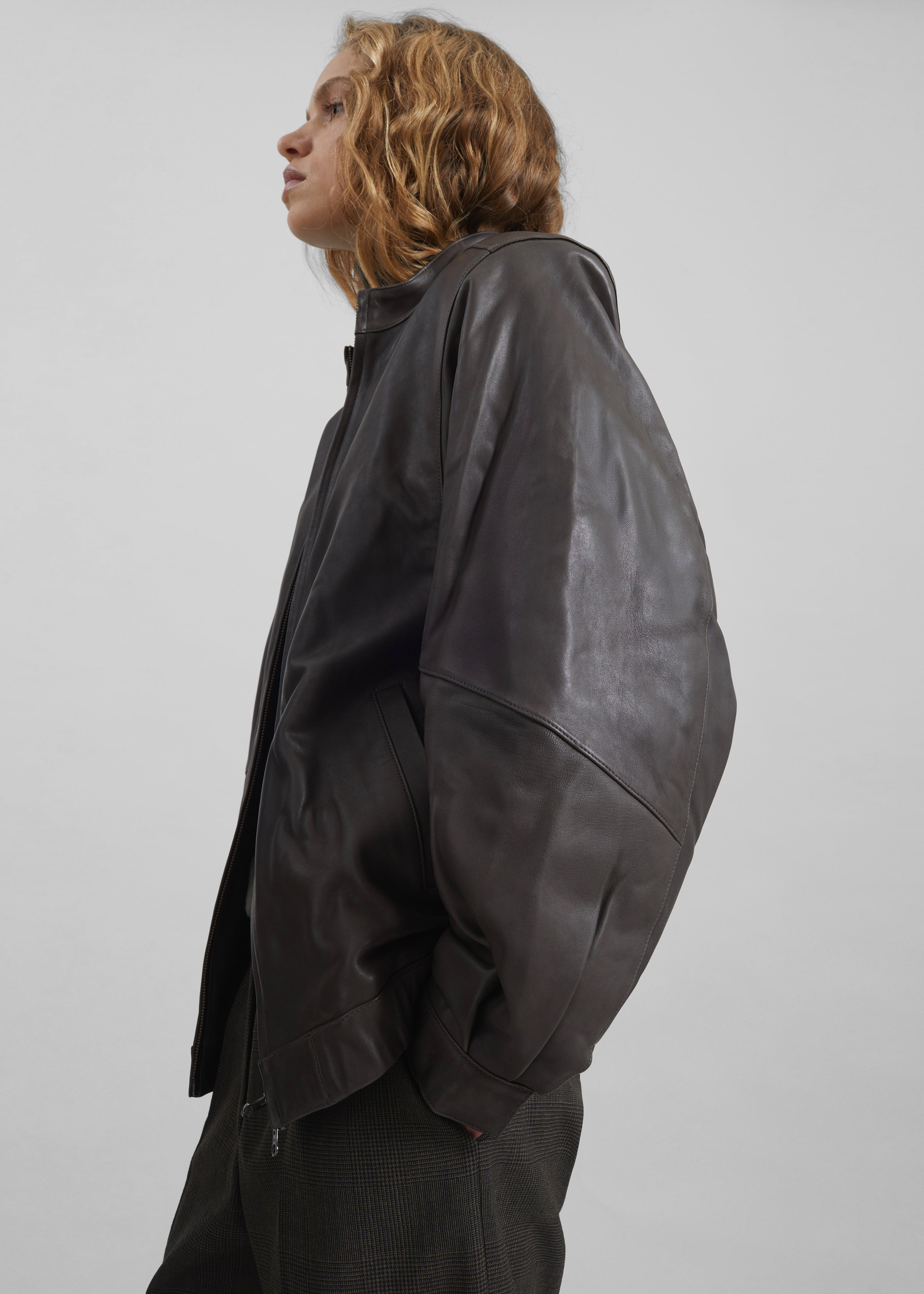 Amomento Lambskin Leather Blouson - Brown - 5