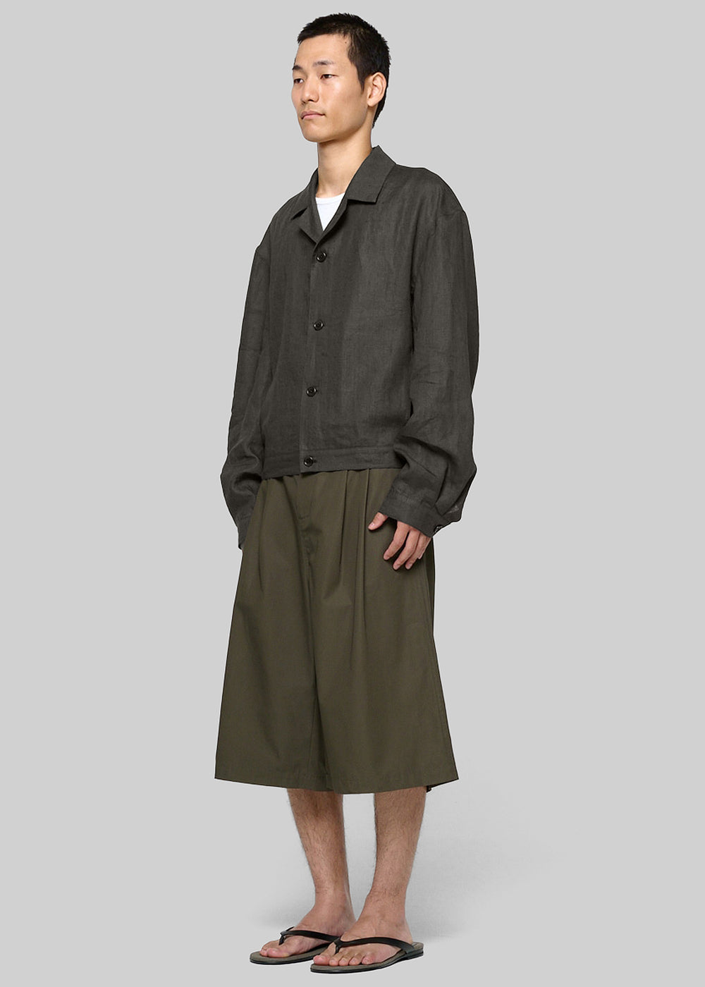 Amomento Linen Crop Jacket - Khaki Grey - 1