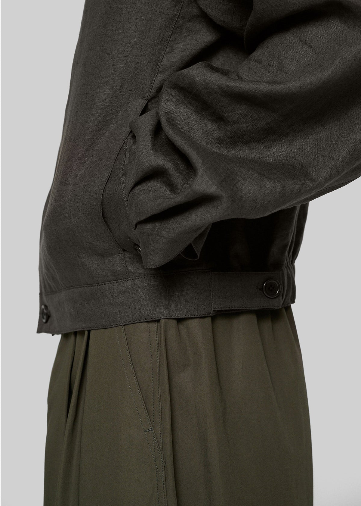 Amomento Linen Crop Jacket - Khaki Grey - 3