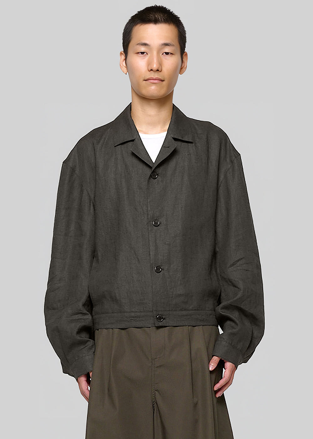 Amomento Linen Crop Jacket - Khaki Grey