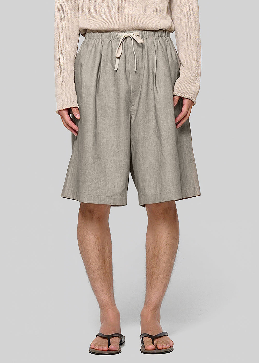 Amomento Linen Drawstring Shorts - Beige - 1