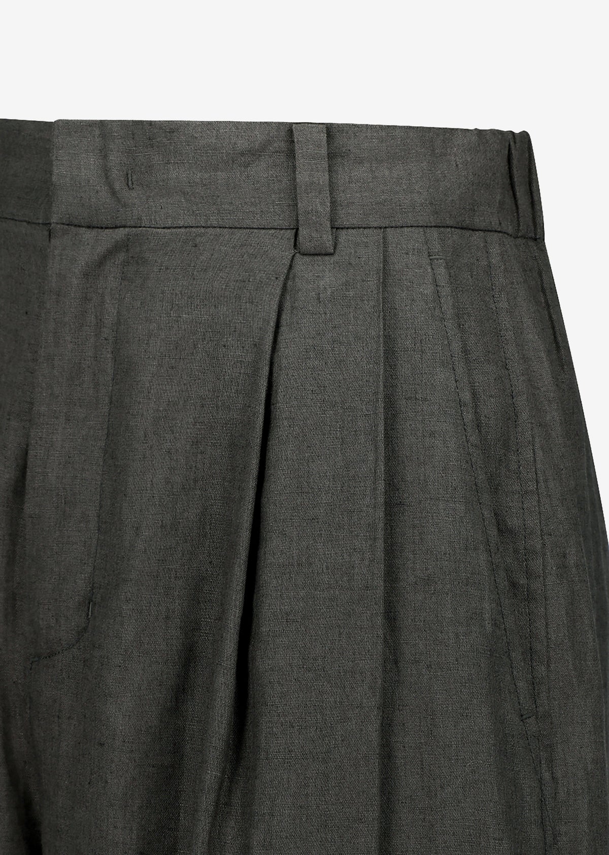 Amomento Linen Two Tuck Wide Pants - Khaki Grey - 5