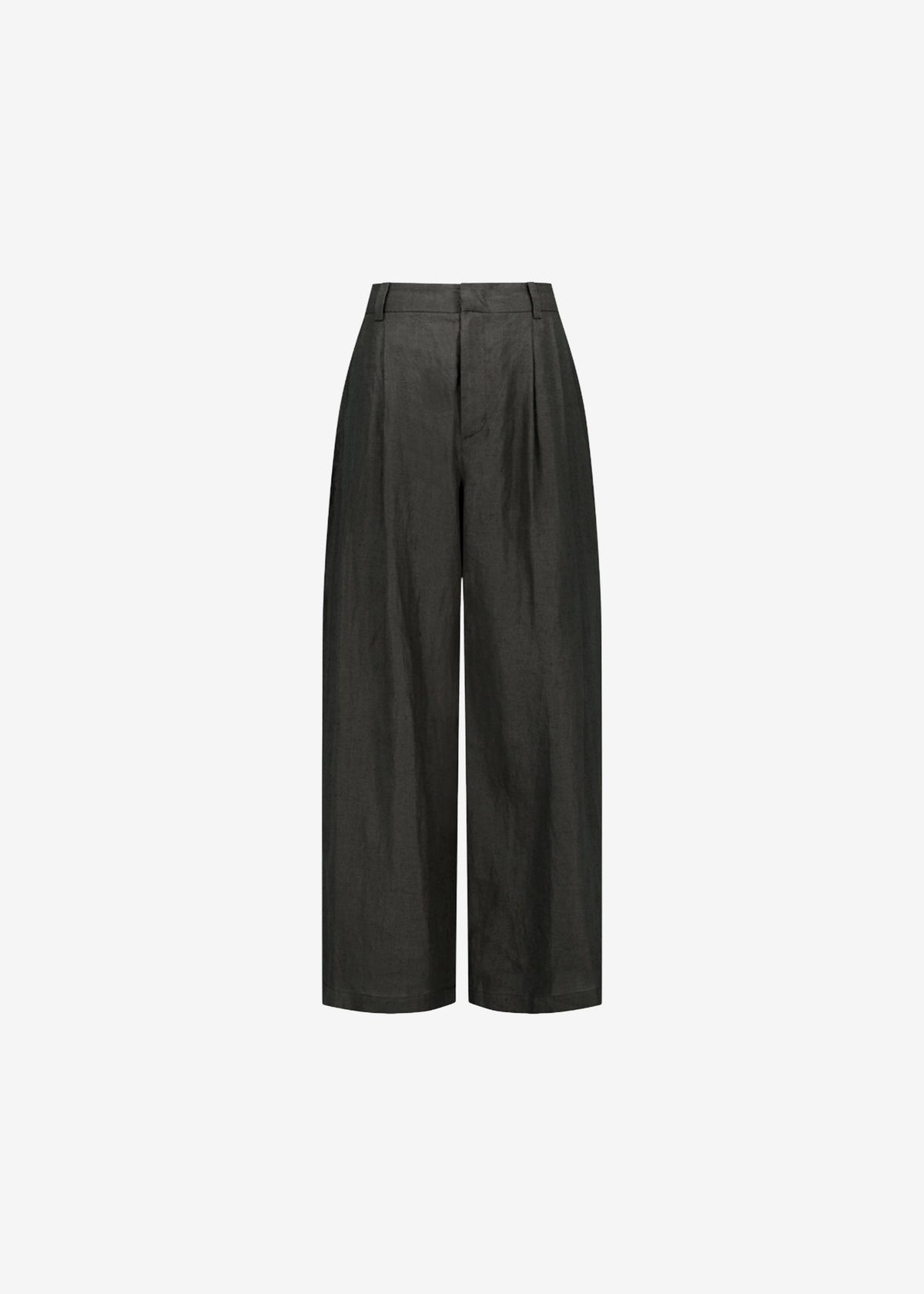 Amomento Linen Two Tuck Wide Pants - Khaki Grey - 7