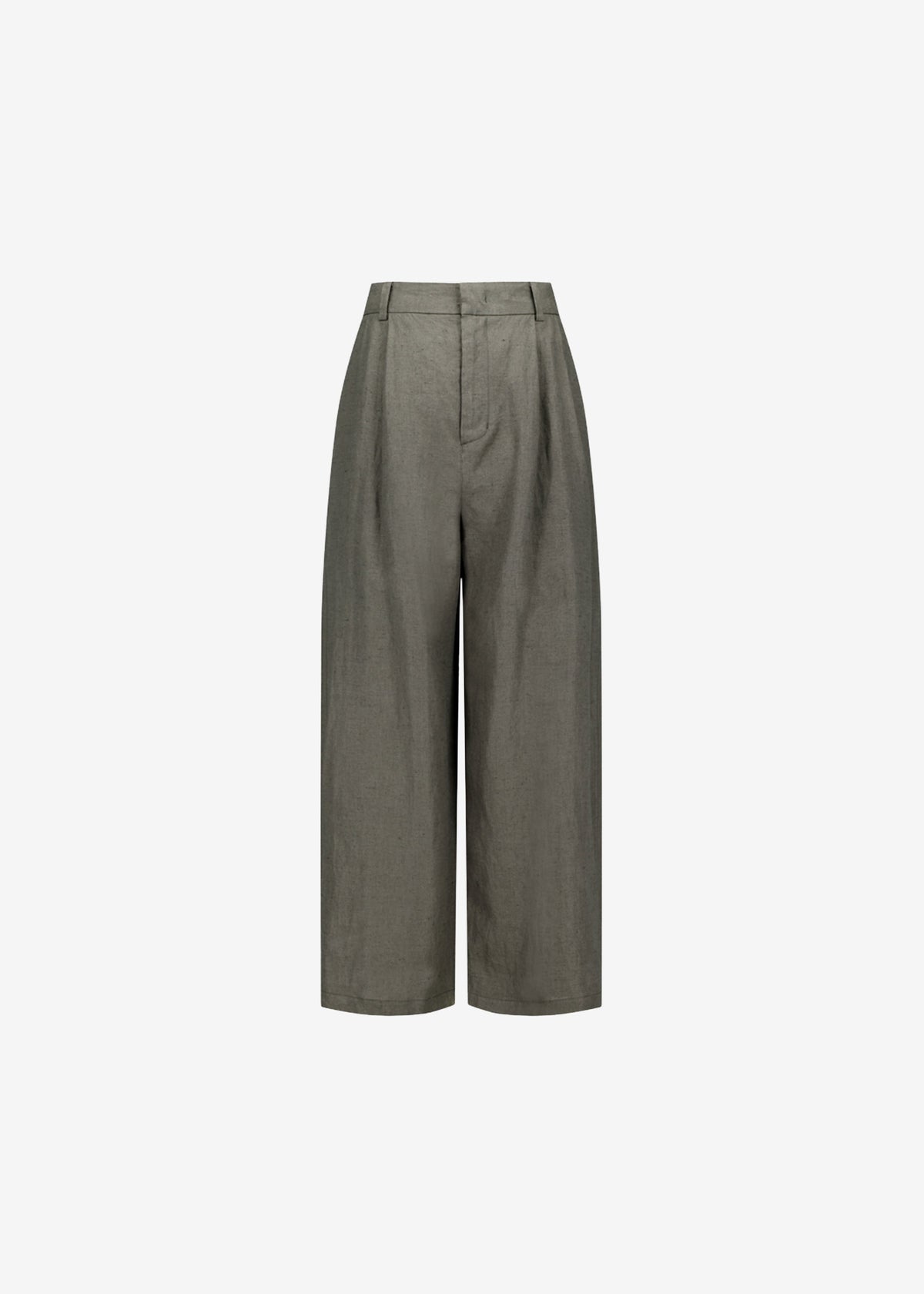 Amomento Linen Two Tuck Wide Pants - Khaki - 8