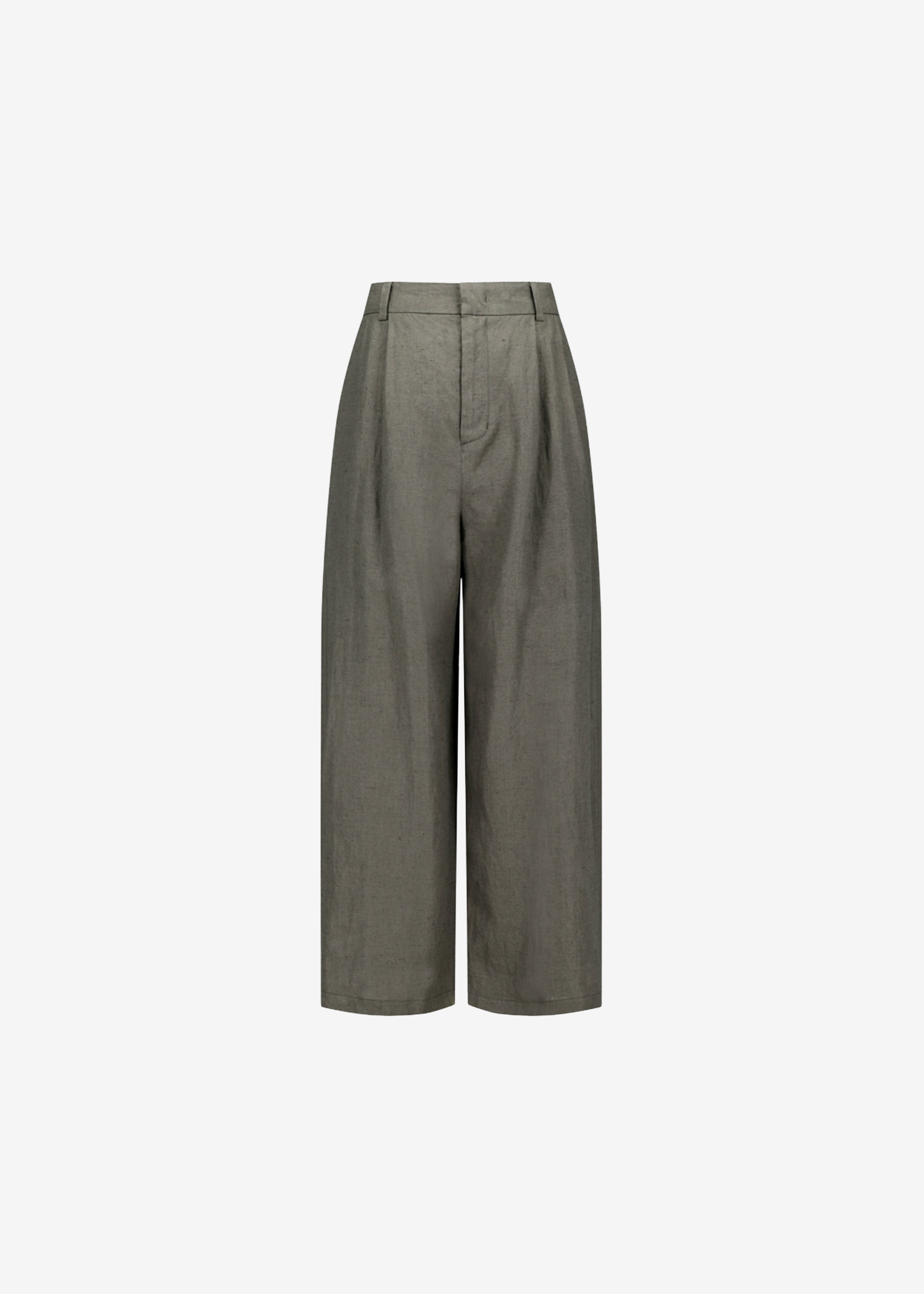 Amomento Linen Two Tuck Wide Pants - Khaki - 8