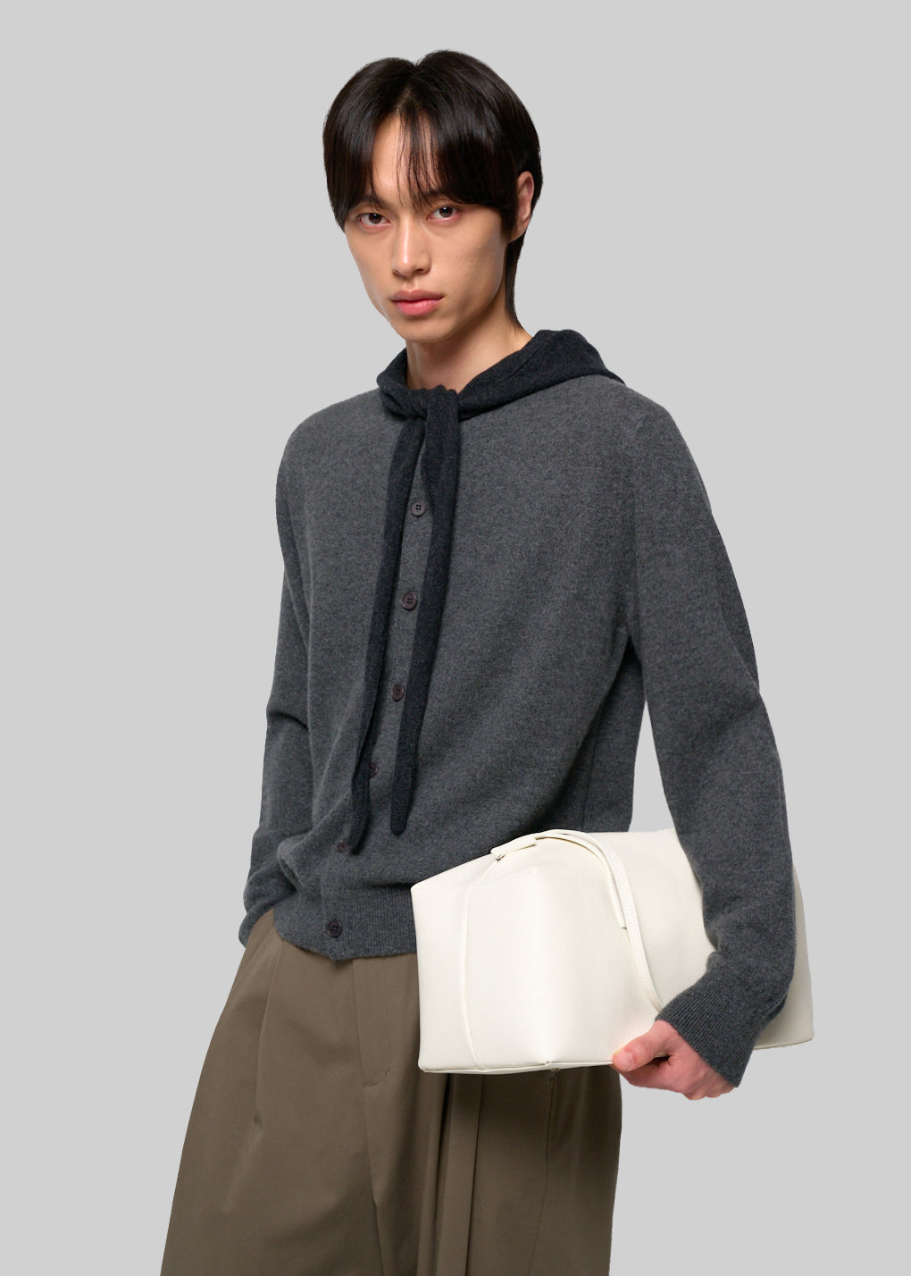 Amomento  Cashmere Crewneck Cardigan - Melange Grey