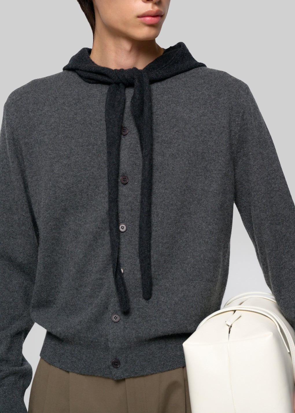 Amomento  Cashmere Crewneck Cardigan - Melange Grey