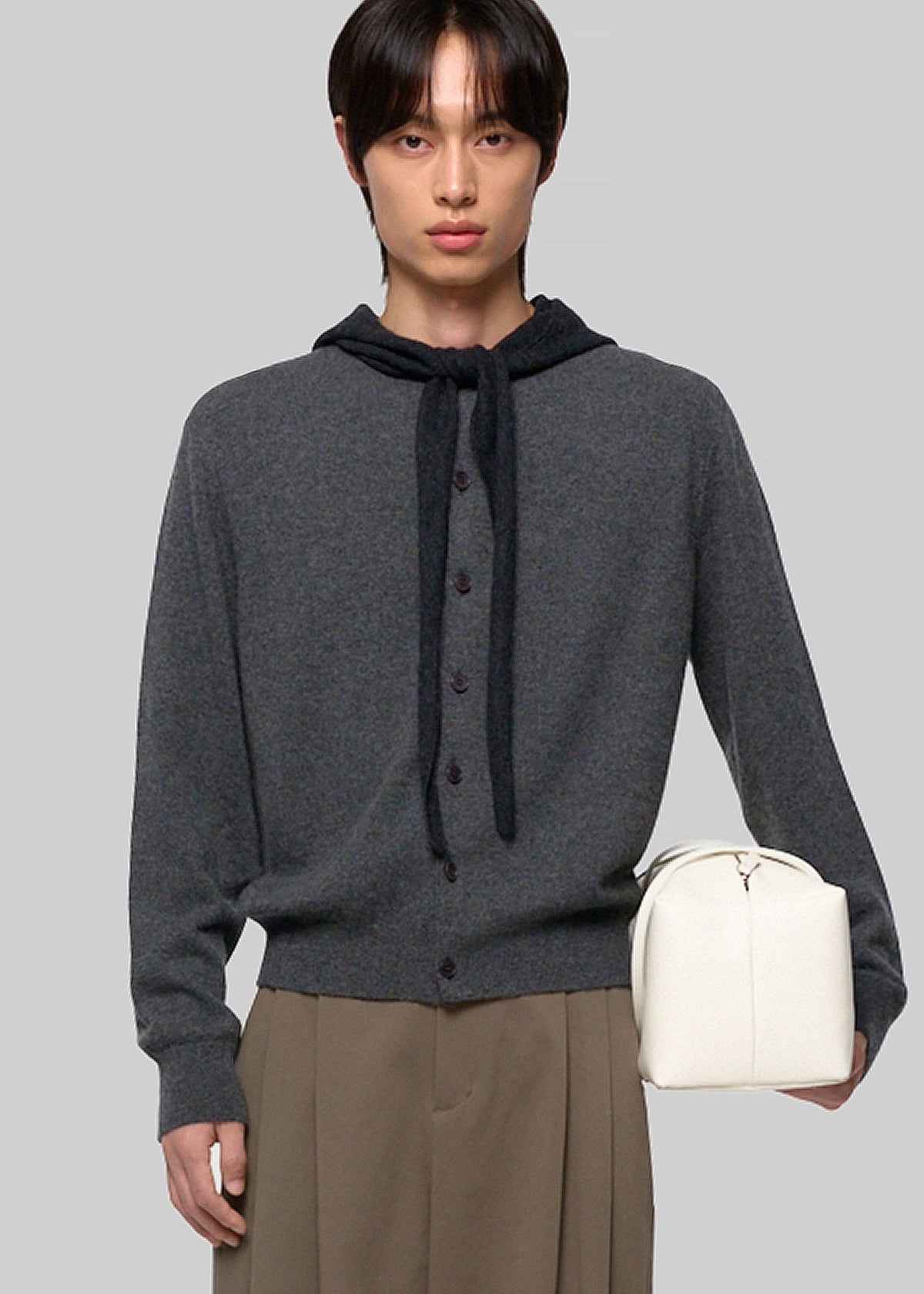 Amomento  Cashmere Crewneck Cardigan - Melange Grey