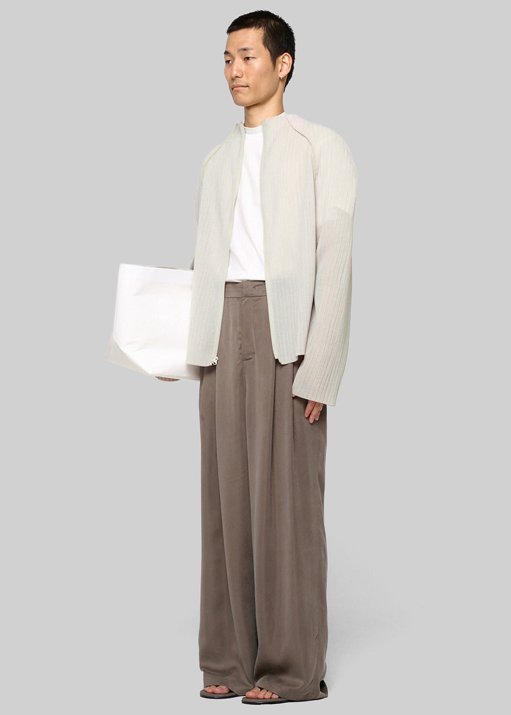 Amomento Pleats Zip Up Jumper - Beige - 1