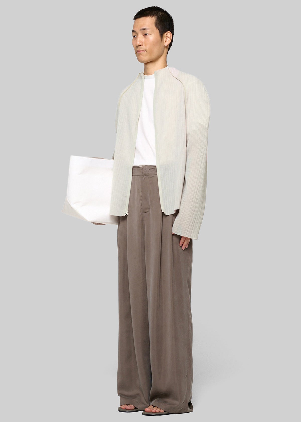 Amomento Pleats Zip Up Jumper - Beige - 2