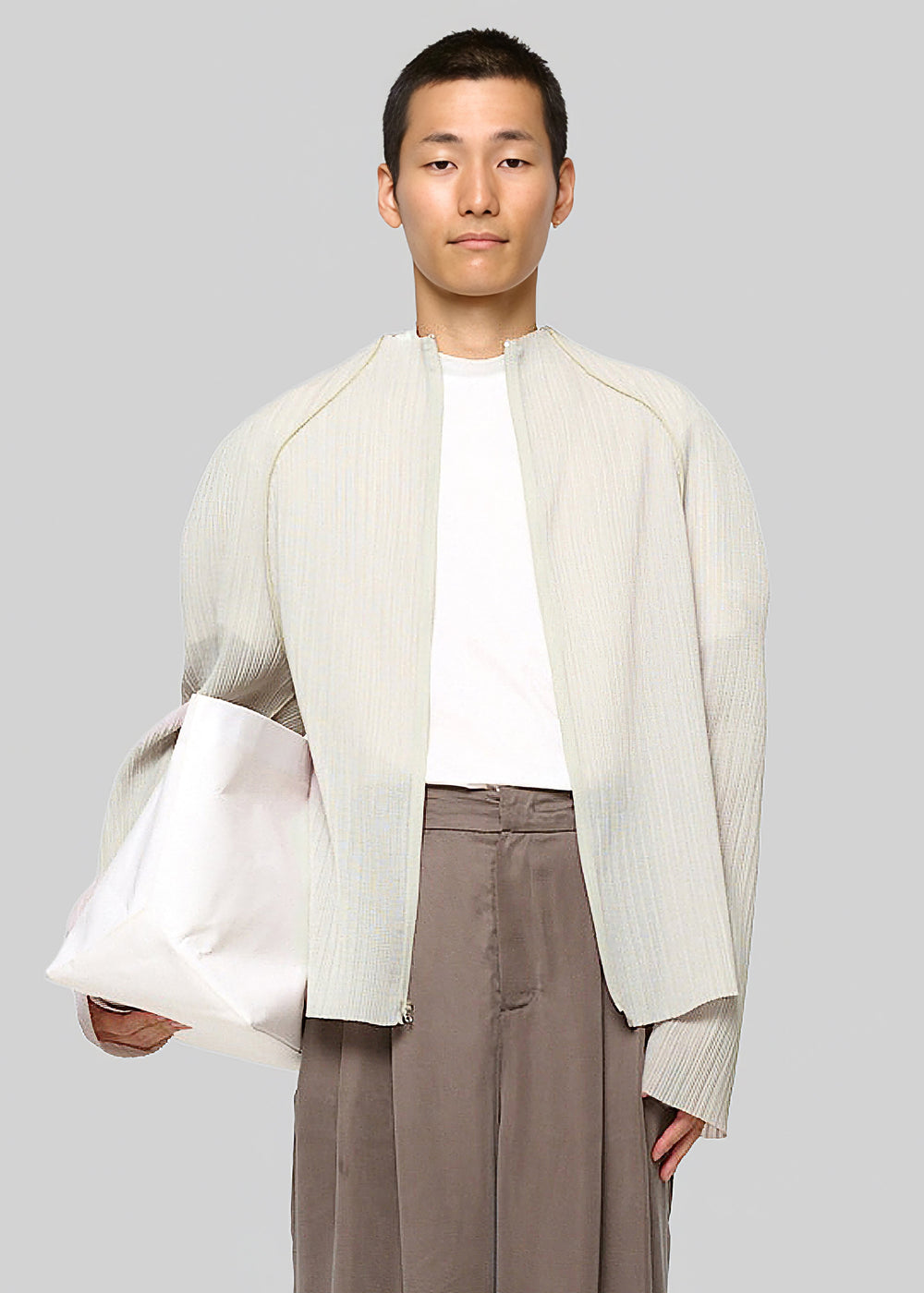 Amomento Pleats Zip Up Jumper - Beige