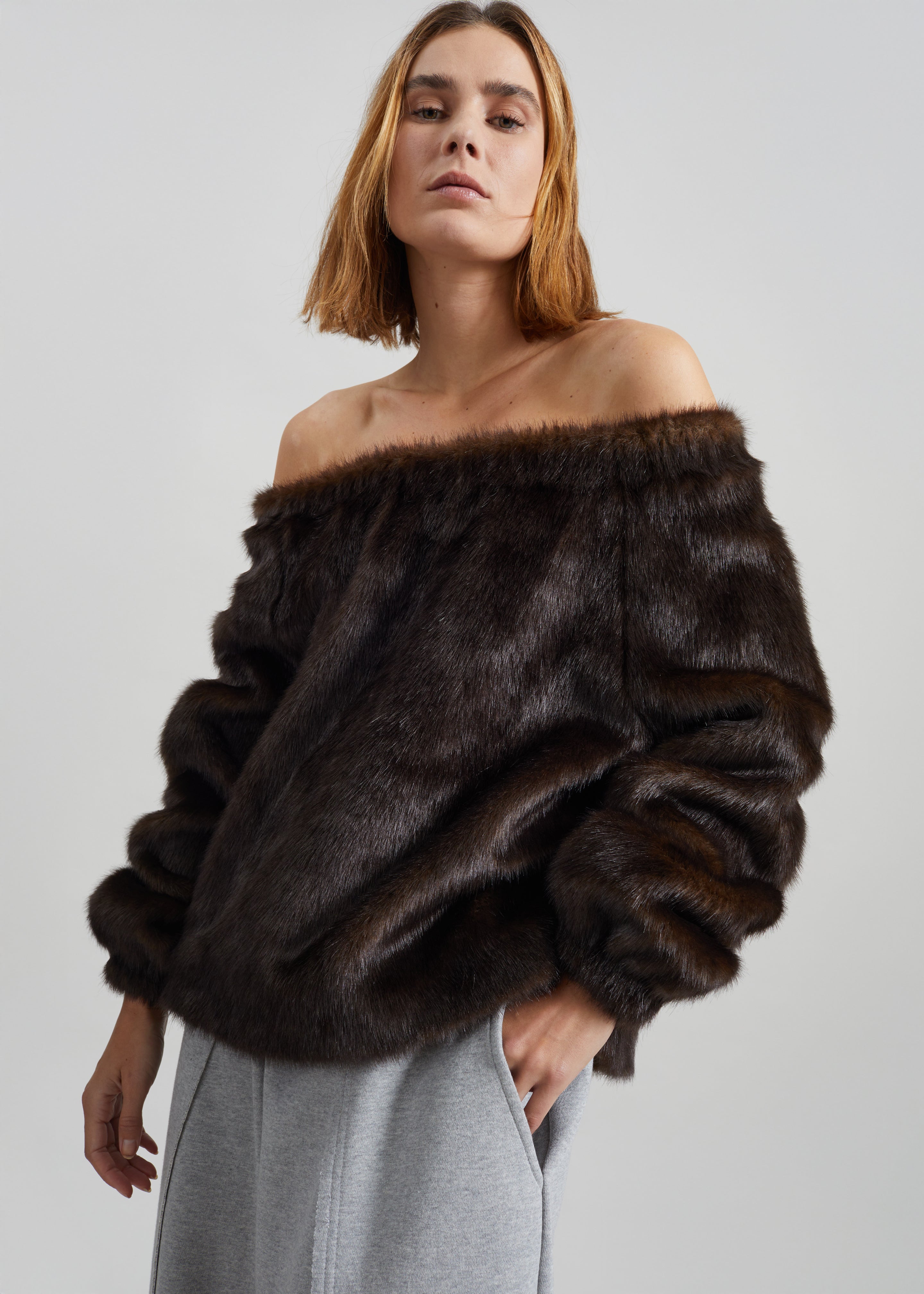 Amomento Shearing Off Shoulder Top - Dark Brown - 4