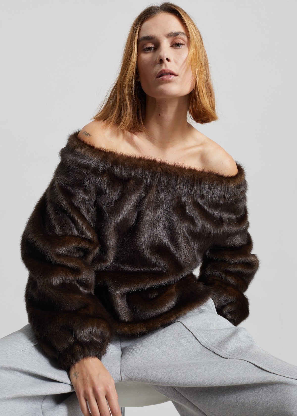 Amomento Shearing Off Shoulder Top - Dark Brown - 1