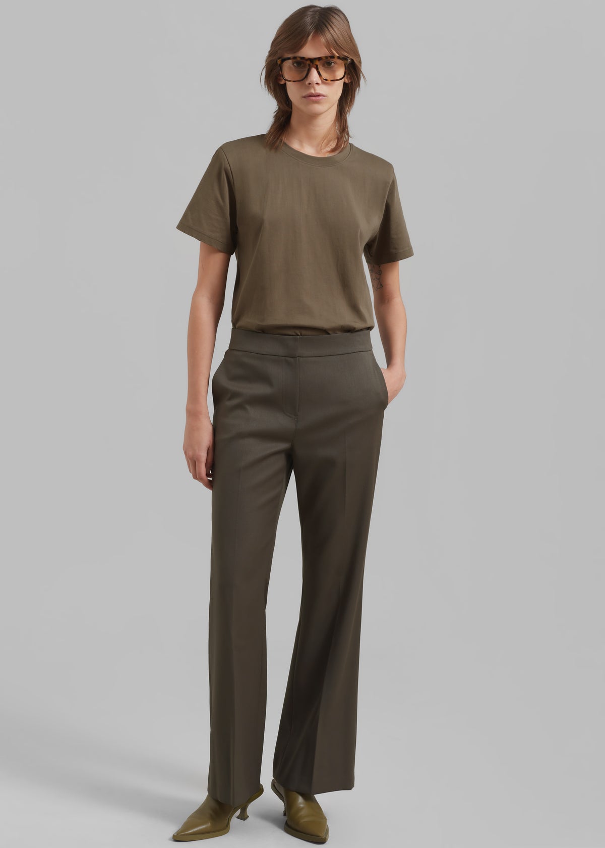 Amomento Straight Fit Wool Pants - Khaki - 1