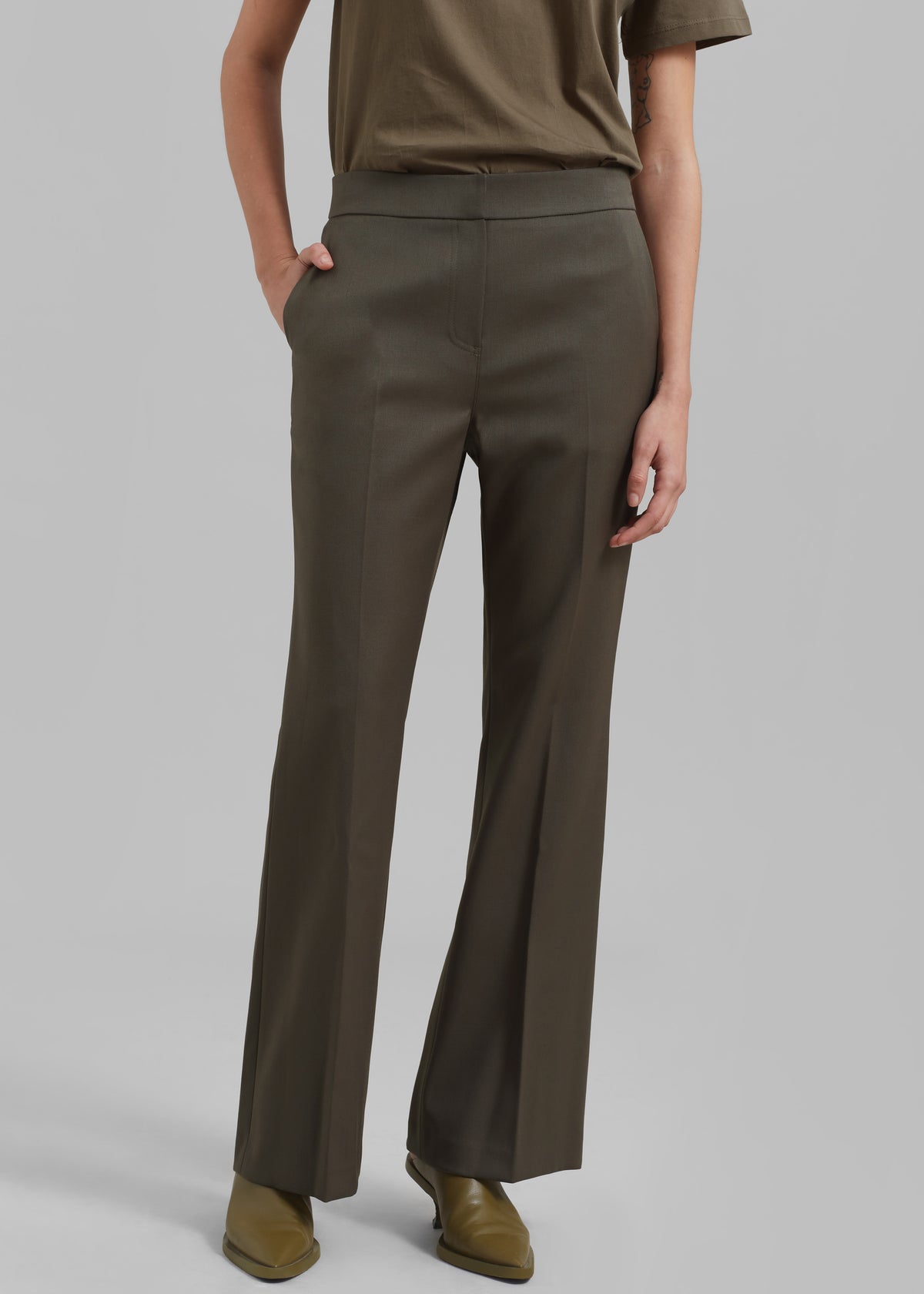 Amomento Straight Fit Wool Pants - Khaki - 2