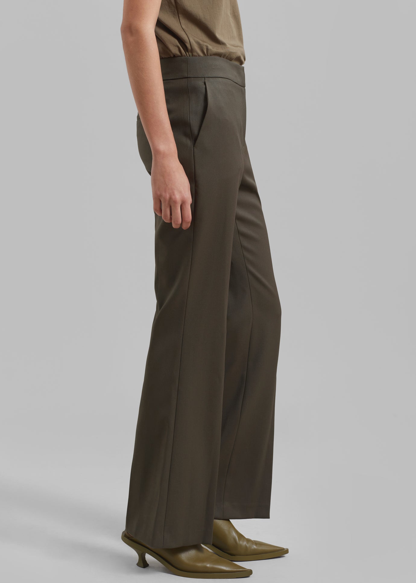 Amomento Straight Fit Wool Pants - Khaki - 1