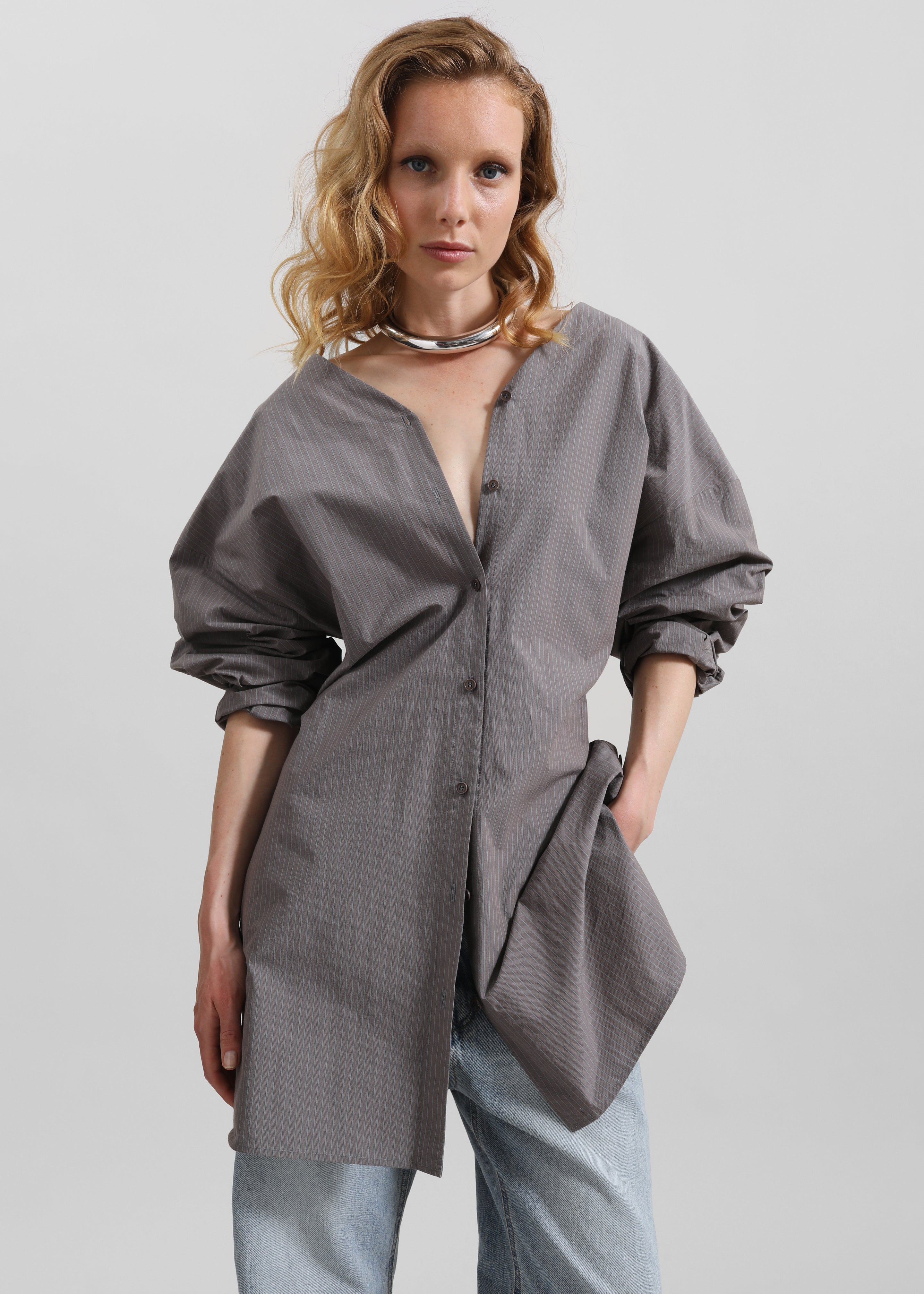 Amomento Striped Shirt Dress - Grey - 6