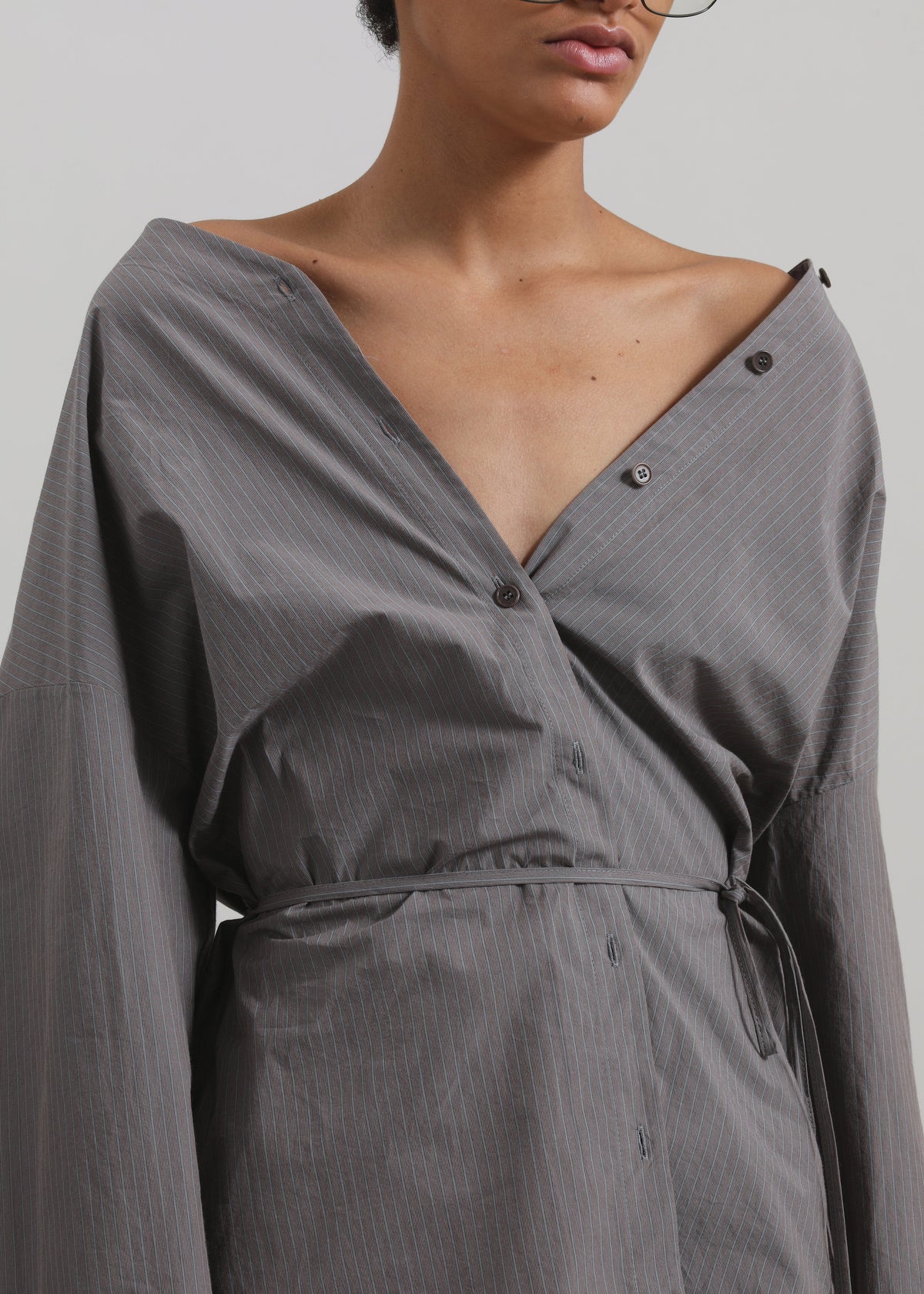 Amomento Striped Shirt Dress - Grey - 5