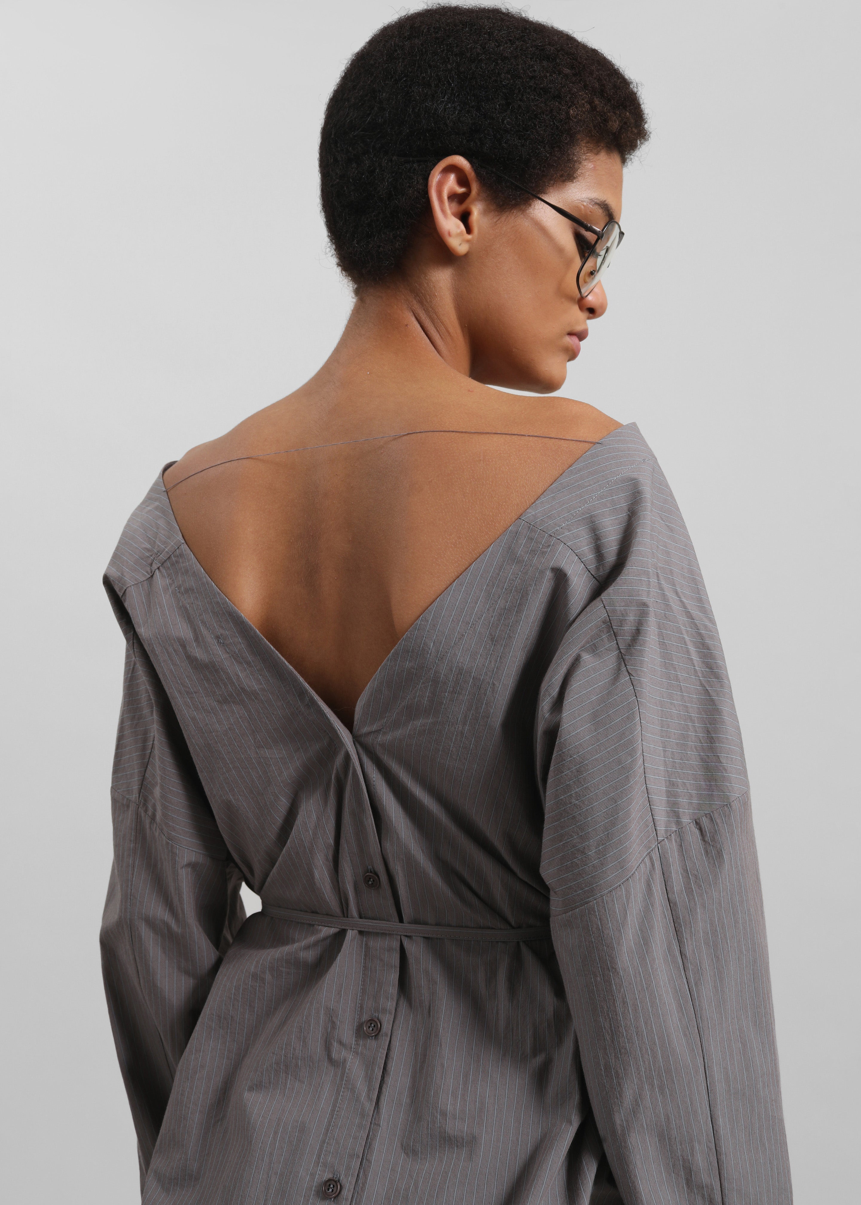 Amomento Striped Shirt Dress - Grey - 8