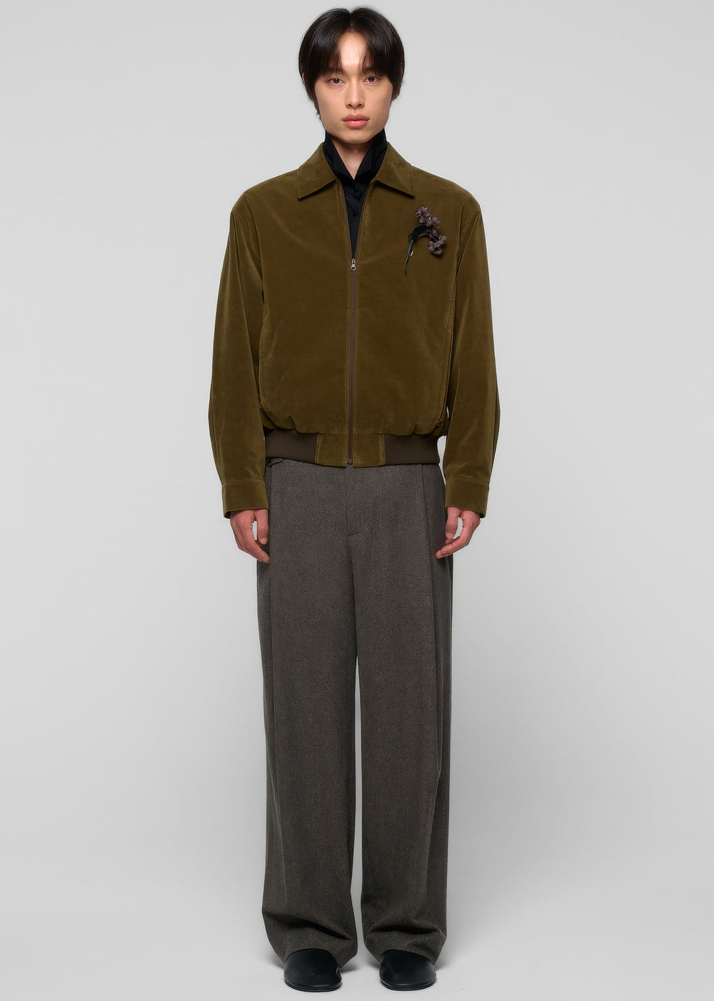 Amomento Velvet Zip Up Jumper - Khaki - 1