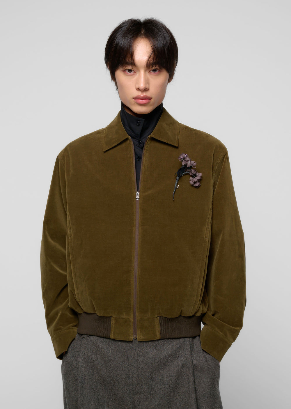 Amomento Velvet Zip Up Jumper - Khaki