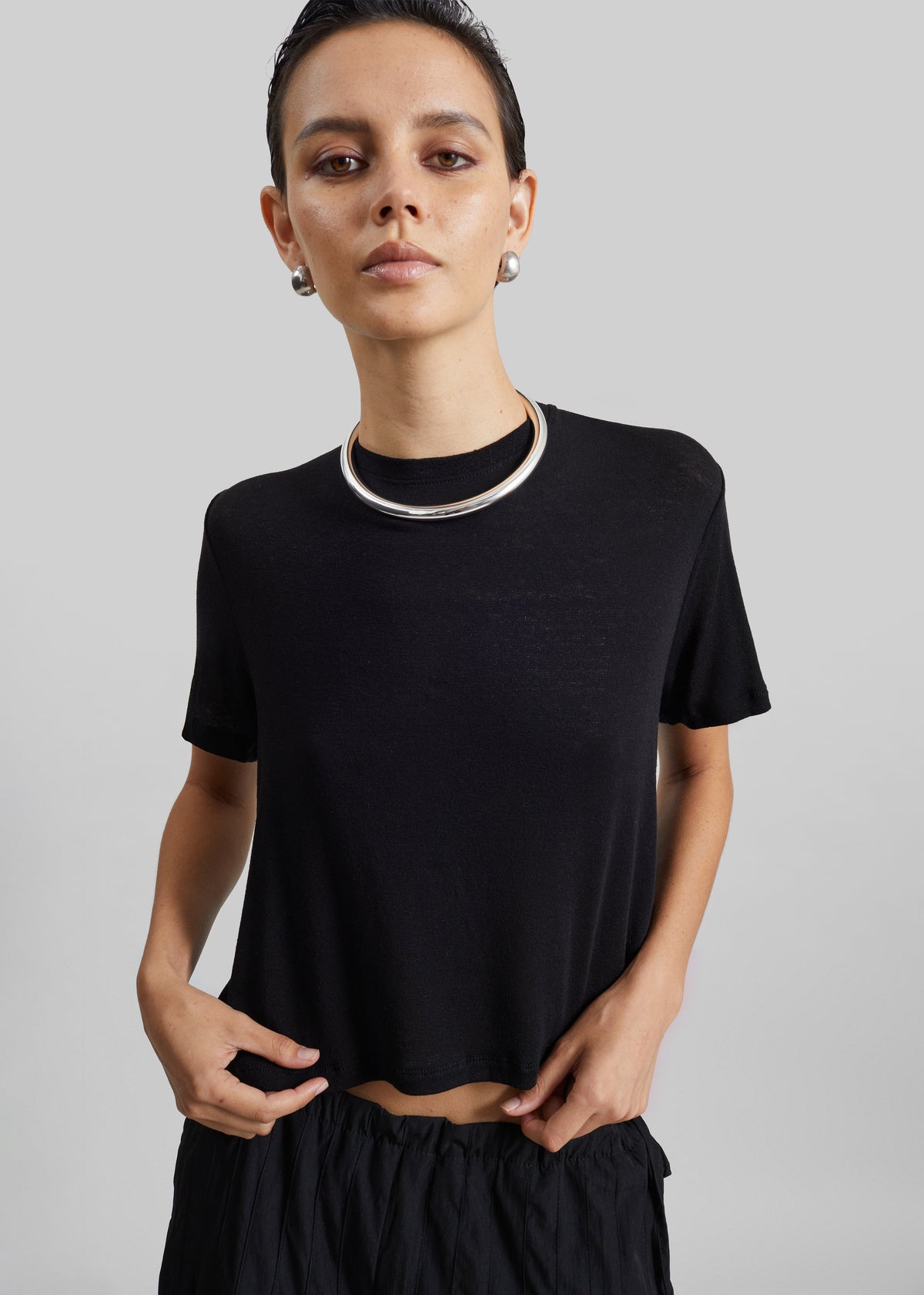 Andria Cropped Knit Top - Black - 1