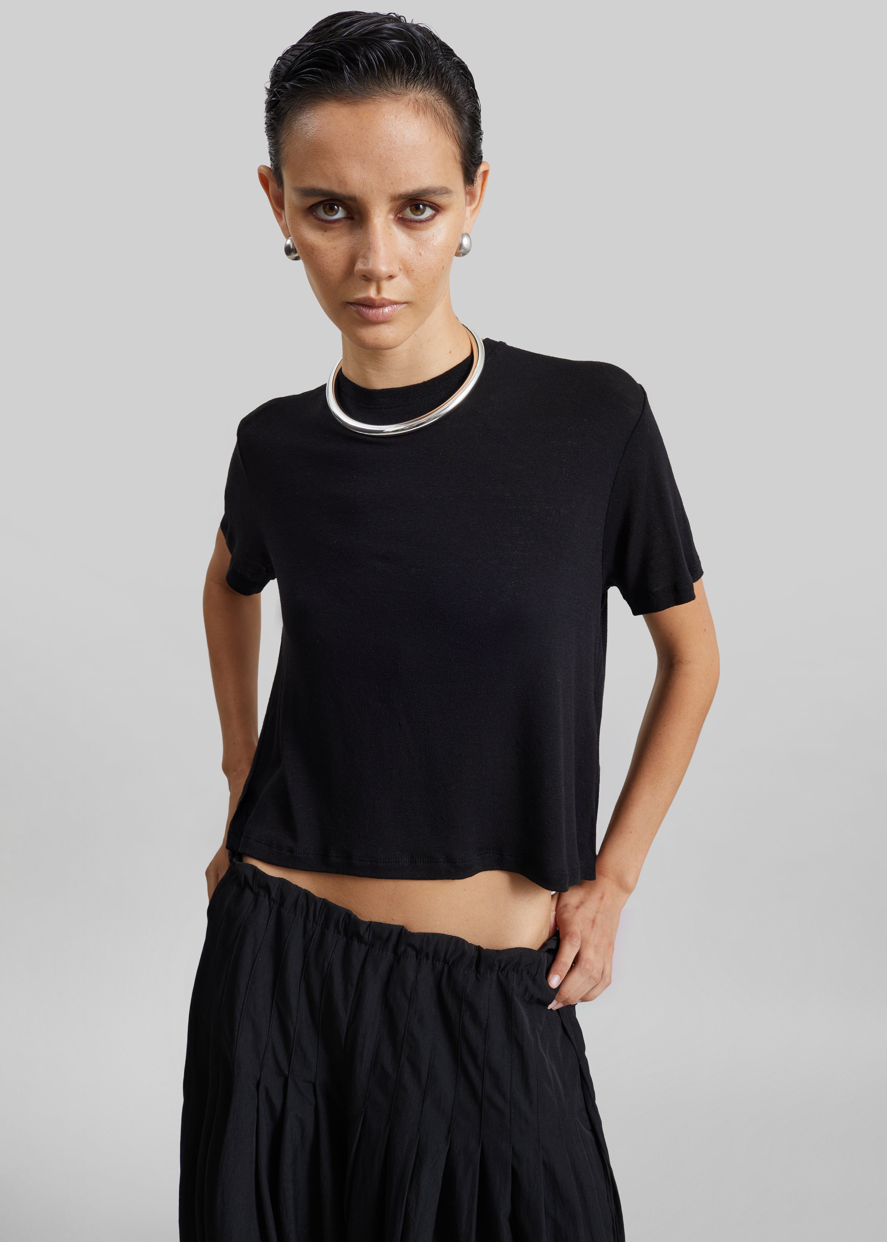 Andria Cropped Knit Top - Black - 3