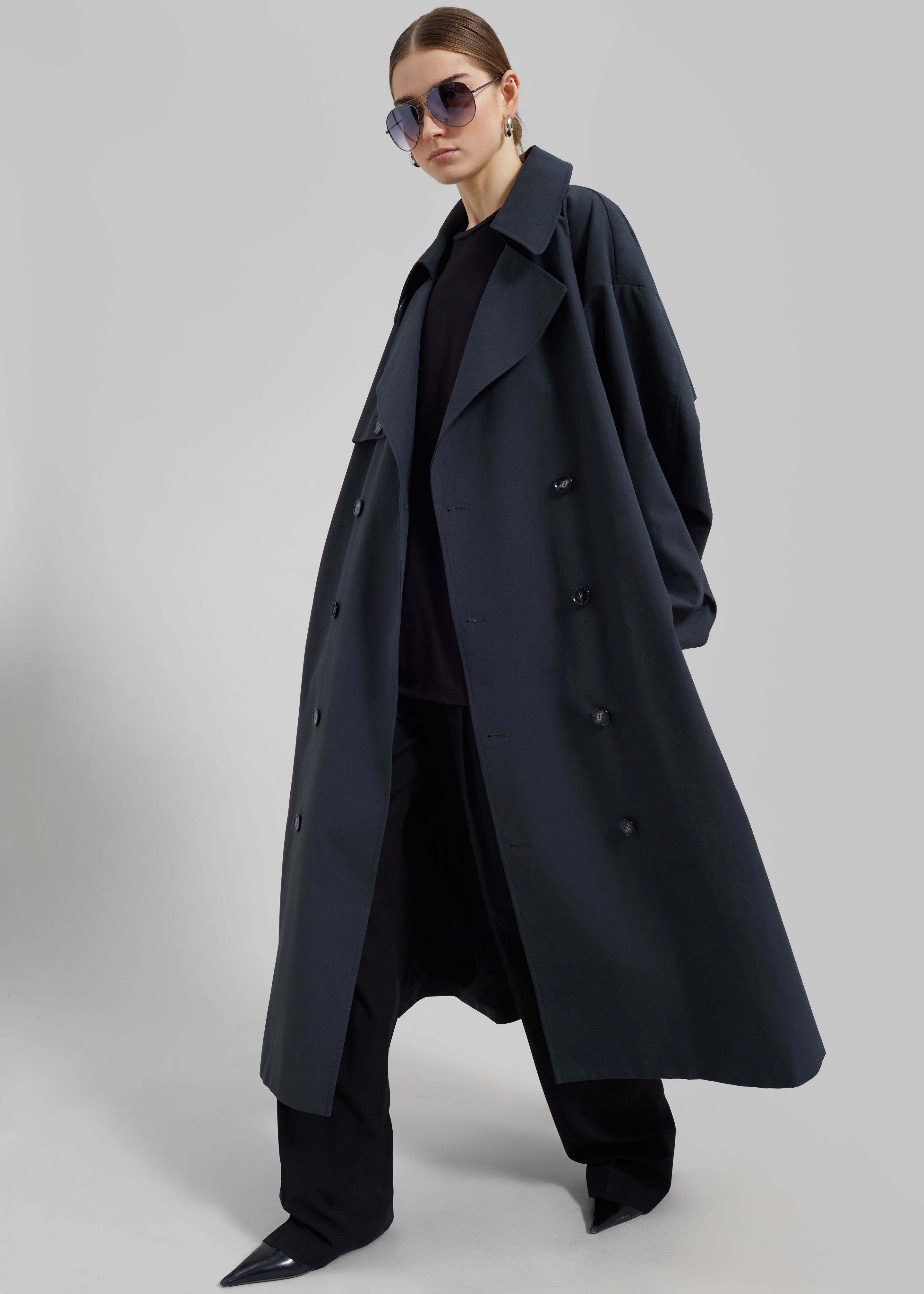 Anika Double Breasted Trench Coat - Navy - 4