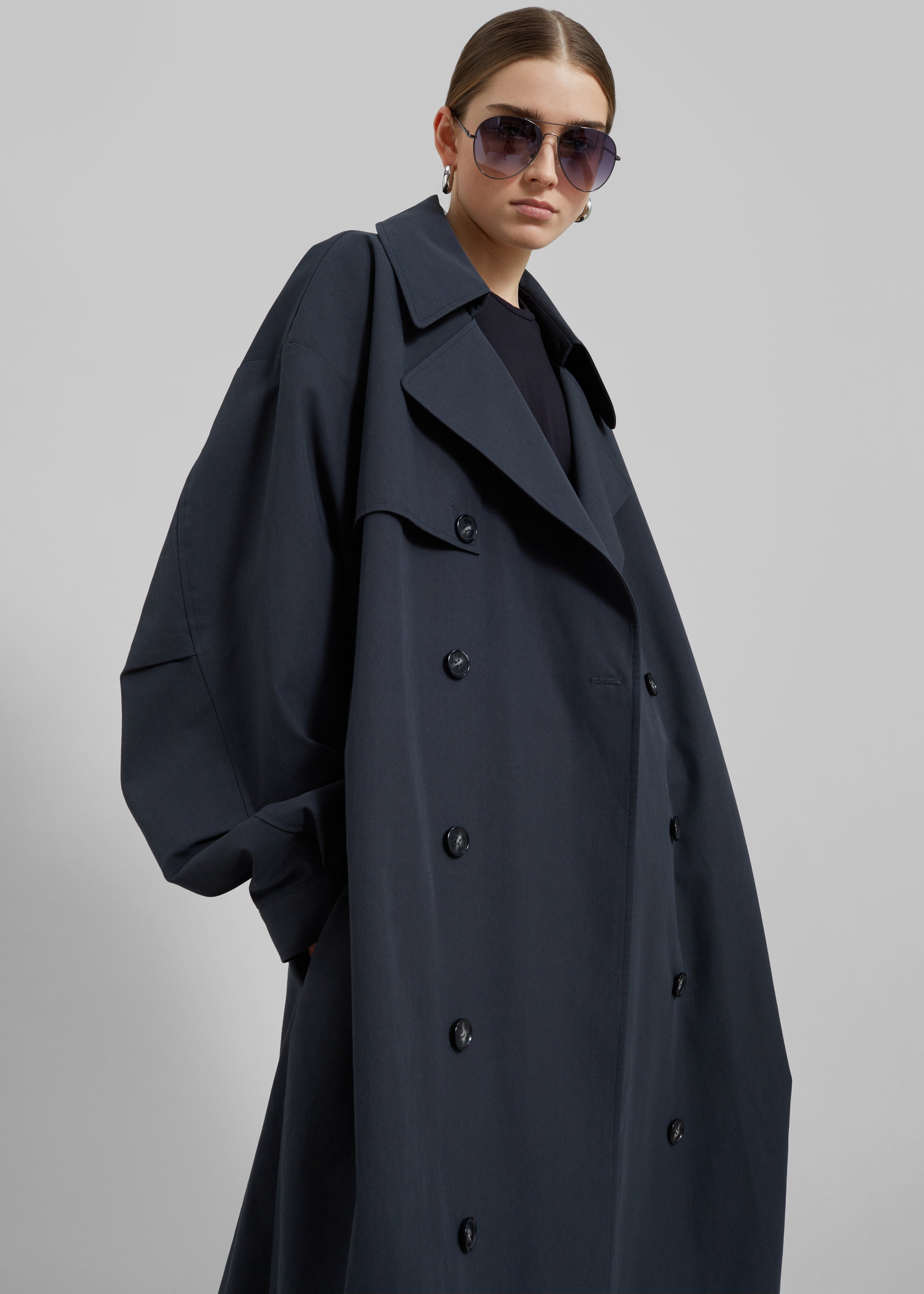 Anika Double Breasted Trench Coat - Navy - 2