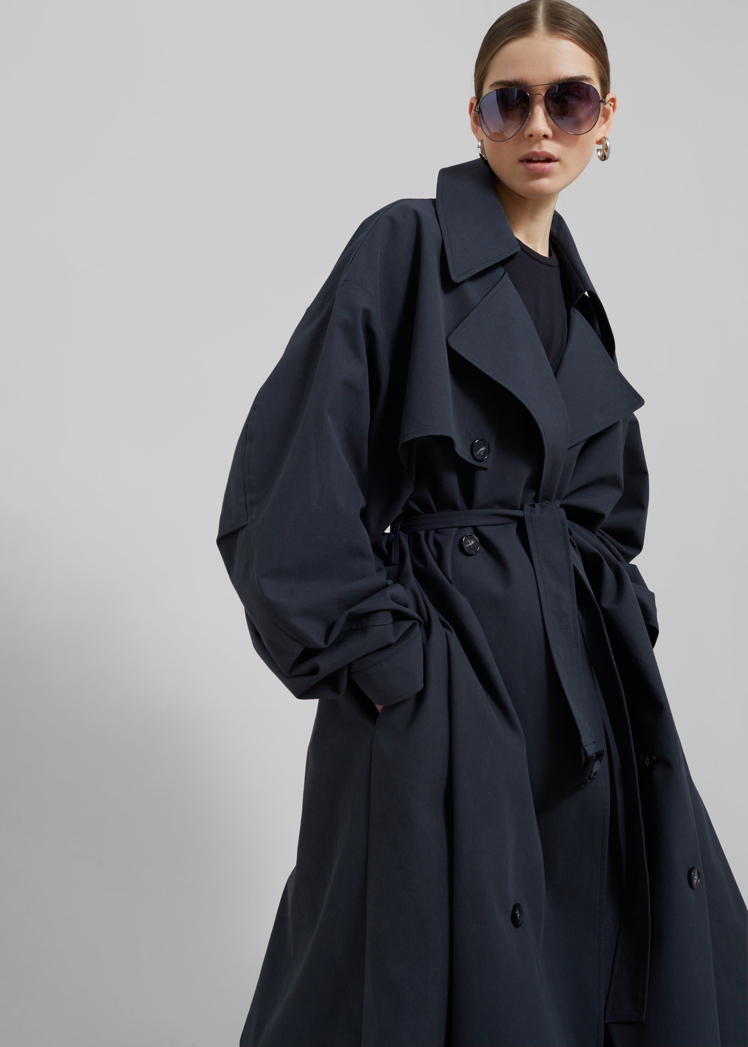 Anika Double Breasted Trench Coat - Navy - 7