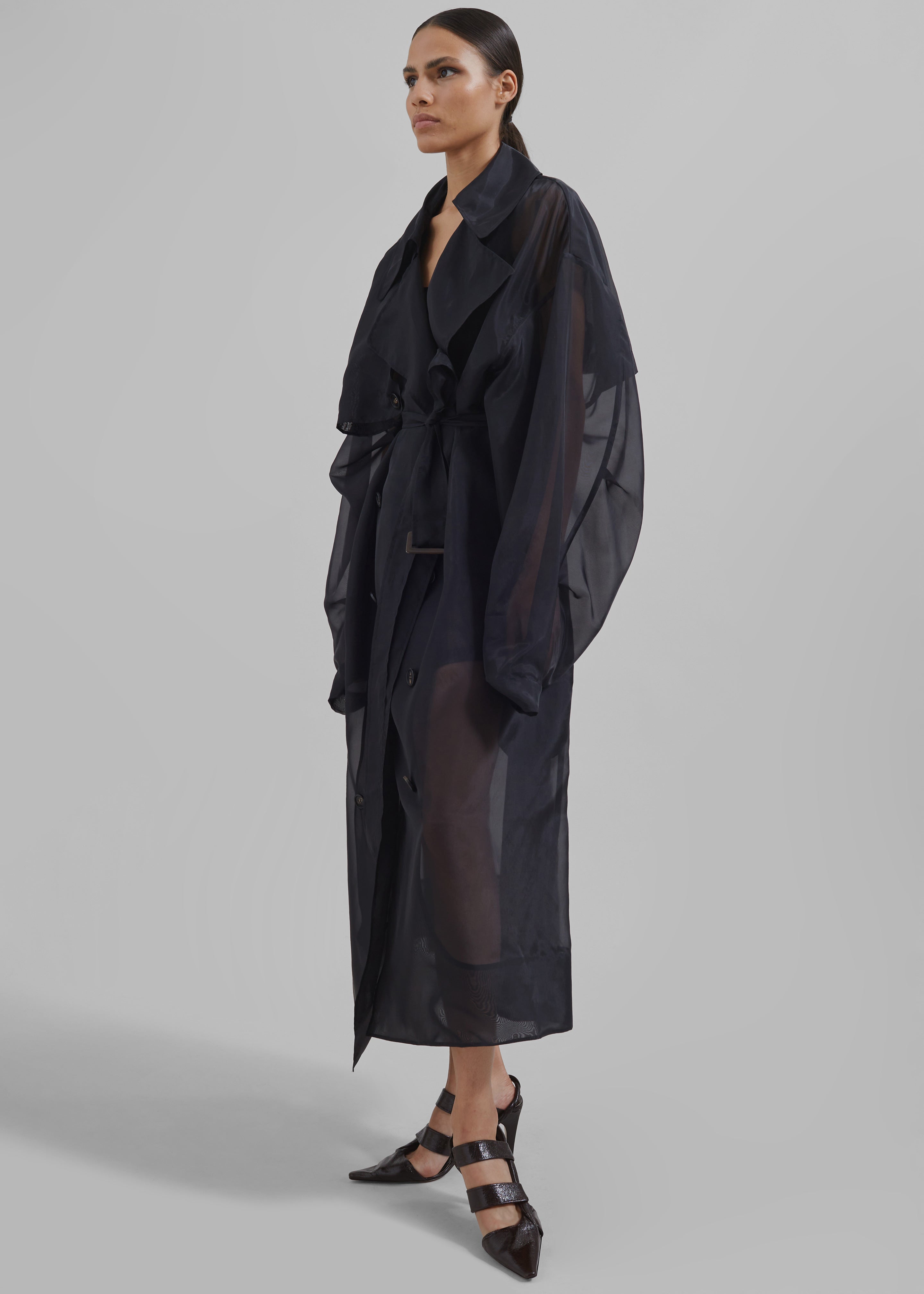 Anika Sheer Silk Trench Coat - Black - 9