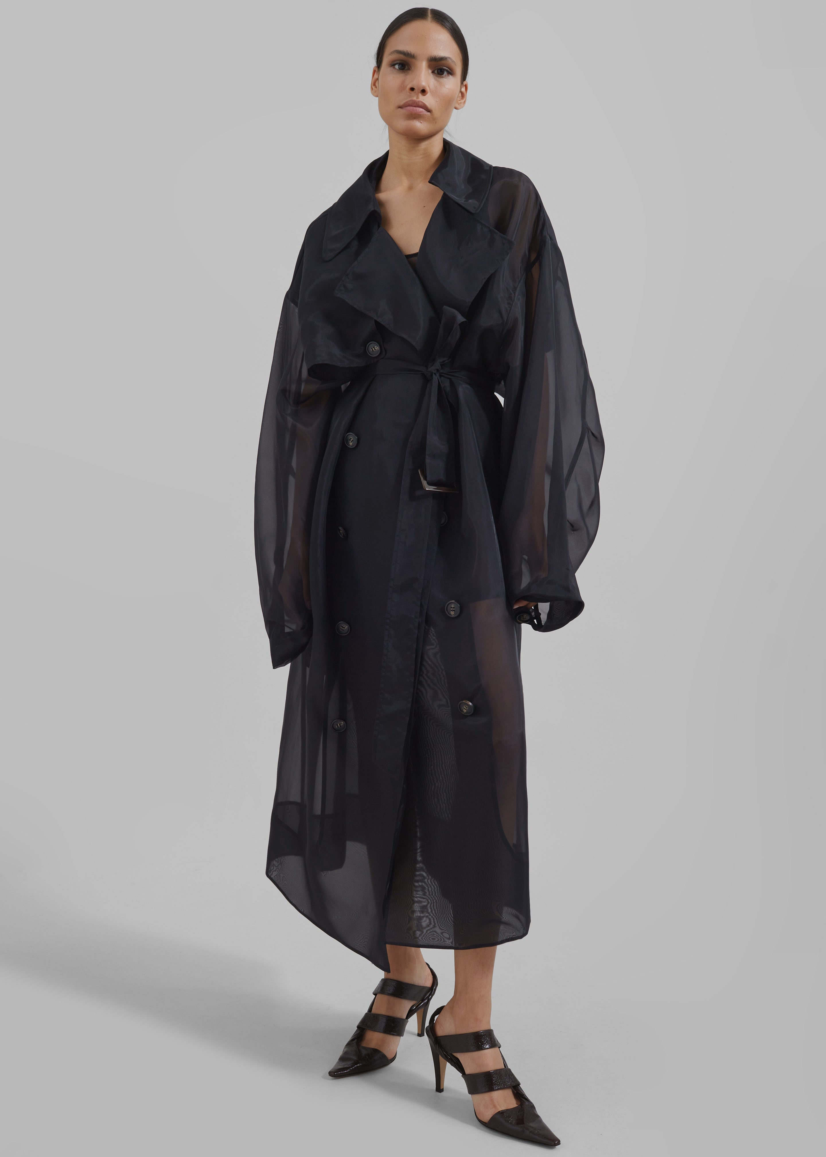 Anika Sheer Silk Trench Coat - Black - 8