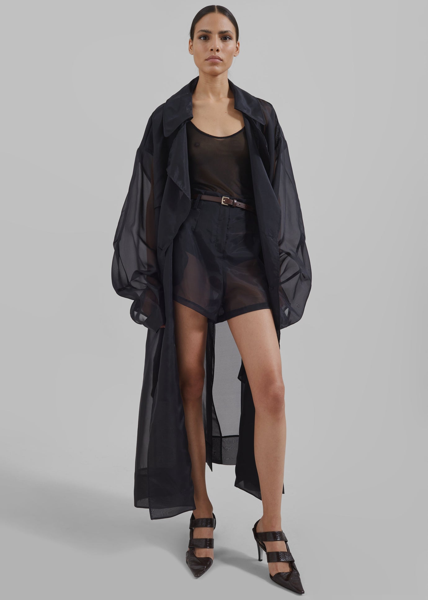 Anika Sheer Silk Trench Coat - Black - 1