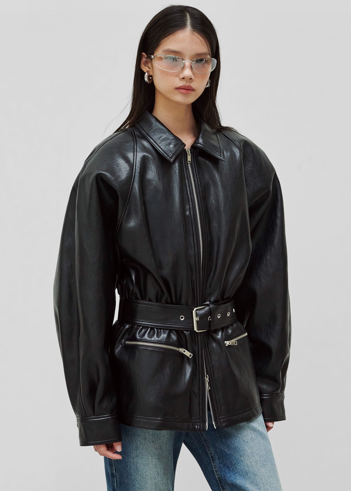 Annette Faux Leather Peplum Jacket - Black - 4