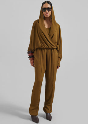 Annie Fluid Hooded Blouse - Khaki Bronze